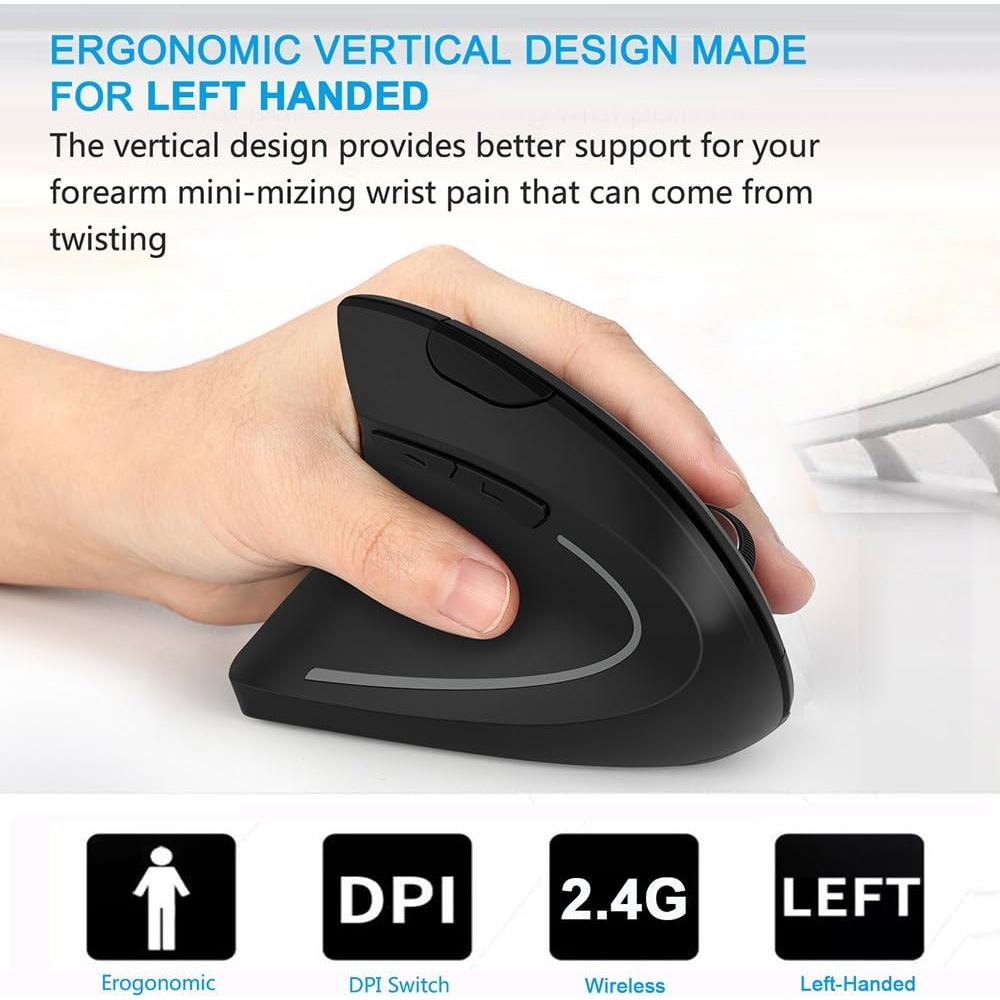 Ratón Vertical Ergonómico Lekvey para Zurdos Inalámbrico 2.4 GHz