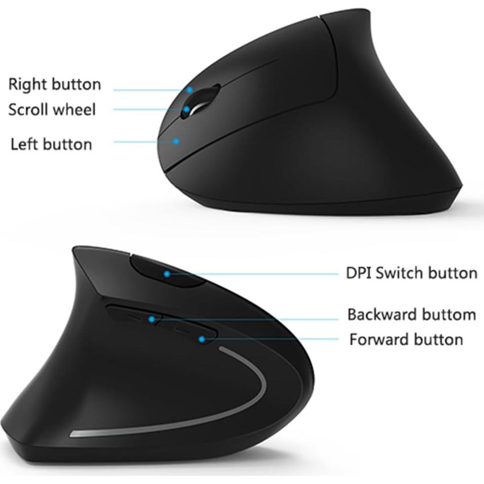 Ratón Vertical Ergonómico Lekvey para Zurdos Inalámbrico 2.4 GHz