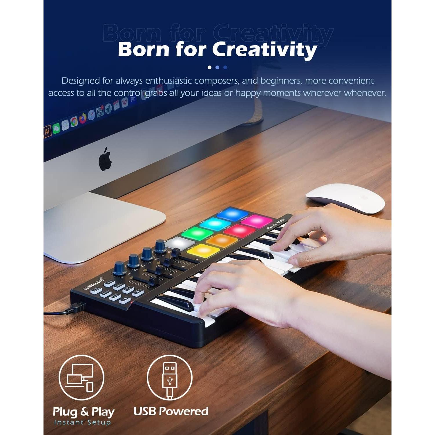 Teclado MIDI Vangoa 25 Teclas USB con Pads de Batería
