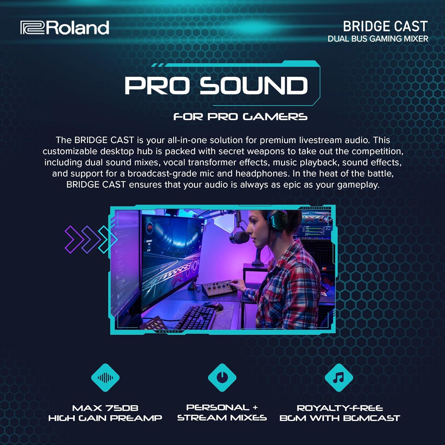 Mezclador Dual Bus Roland BRIDGE CAST para Juegos Negro | Interfaz de Audio Profesional USB-C