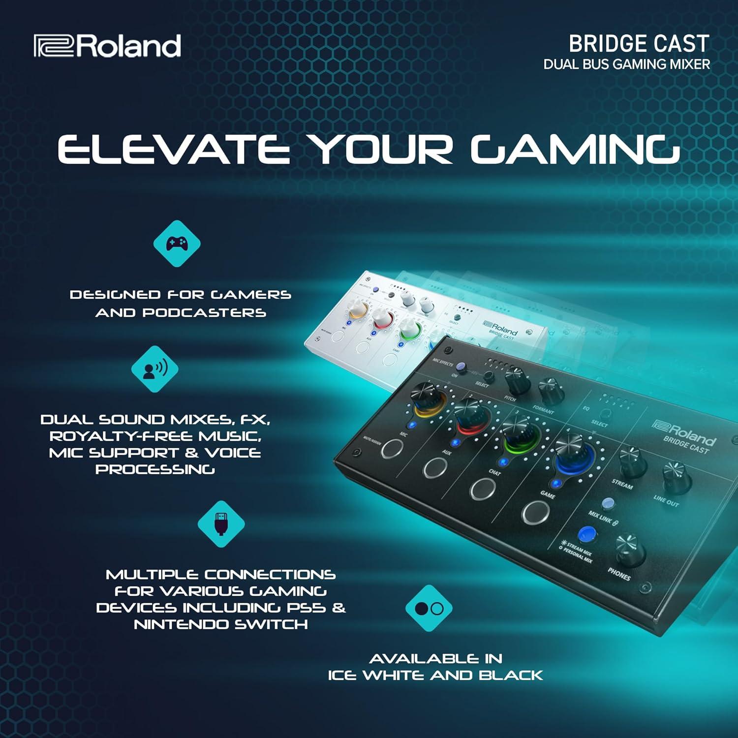 Mezclador Dual Bus Roland BRIDGE CAST para Juegos Negro | Interfaz de Audio Profesional USB-C
