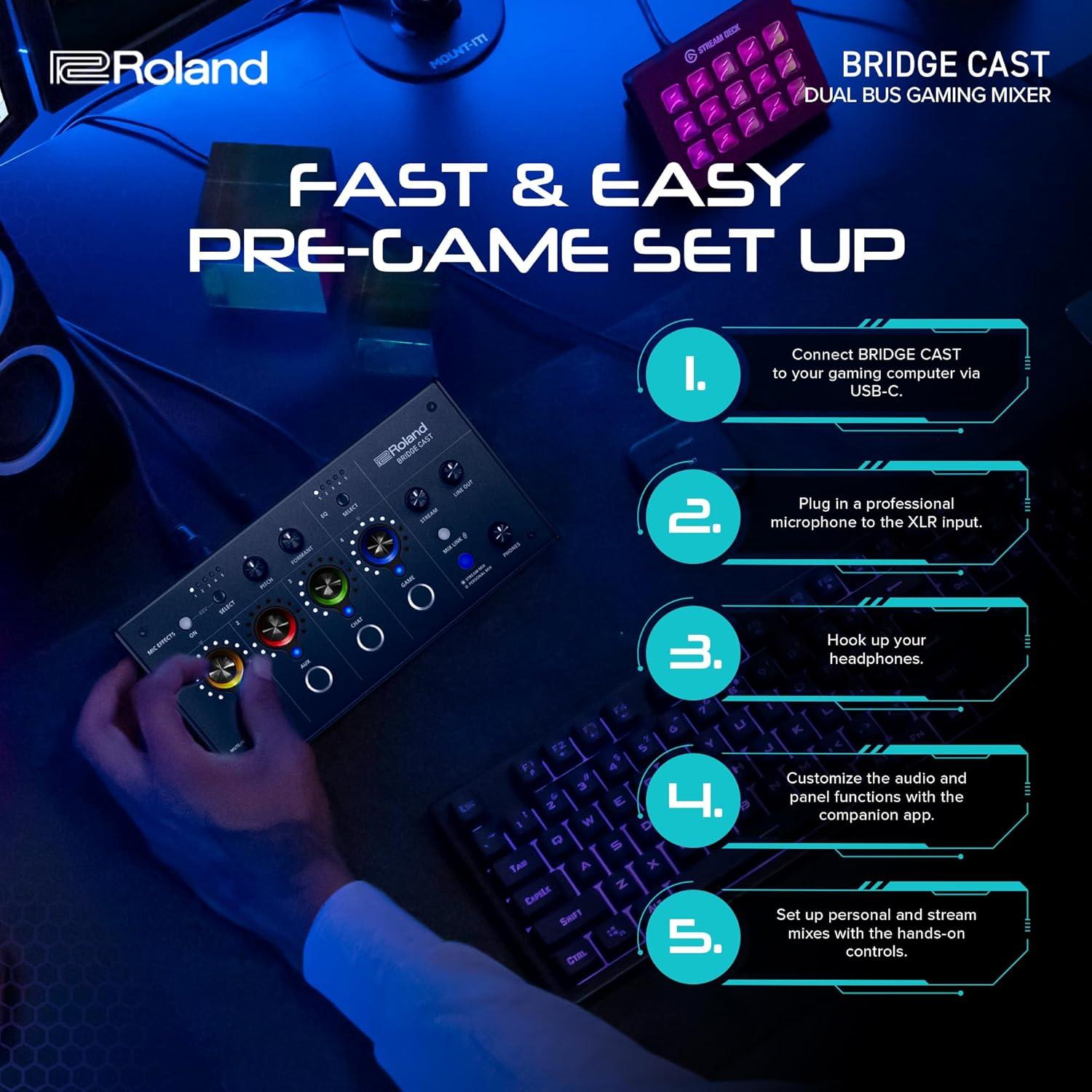 Mezclador Dual Bus Roland BRIDGE CAST para Juegos Negro | Interfaz de Audio Profesional USB-C