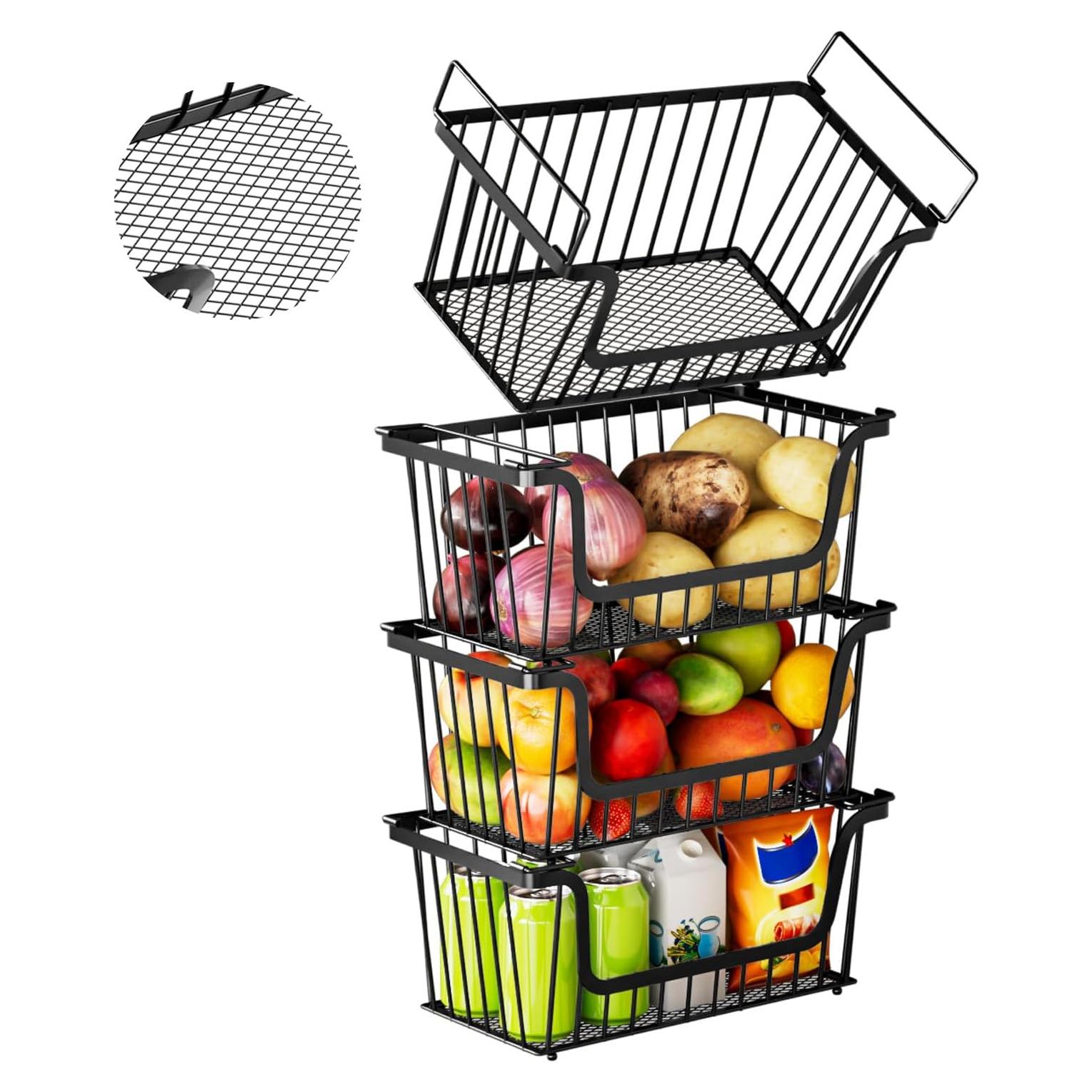 Cestas de Alambre Apilables ANJUBAN 4 Paquetes Negras