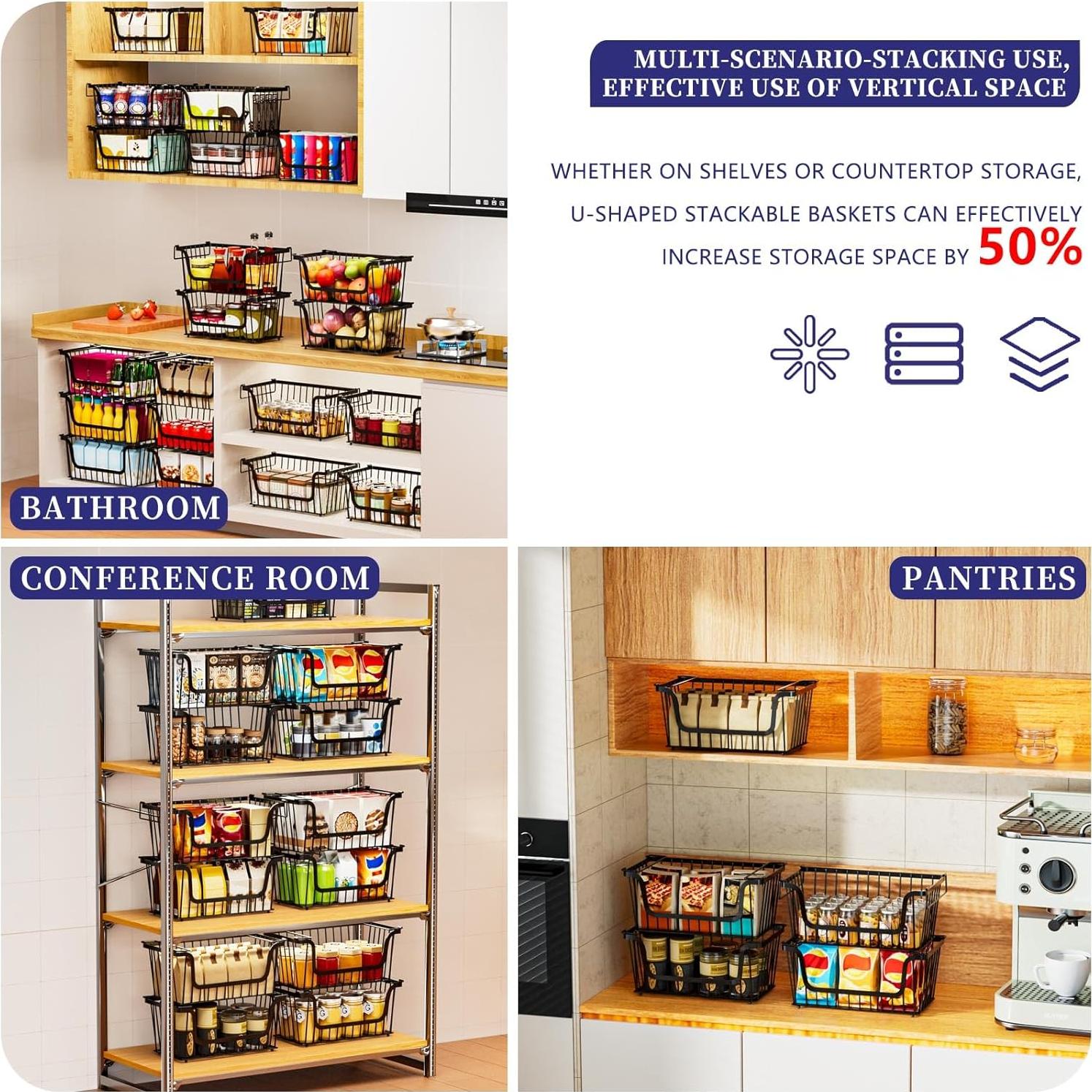 Cestas de Alambre Apilables ANJUBAN 4 Paquetes Negras