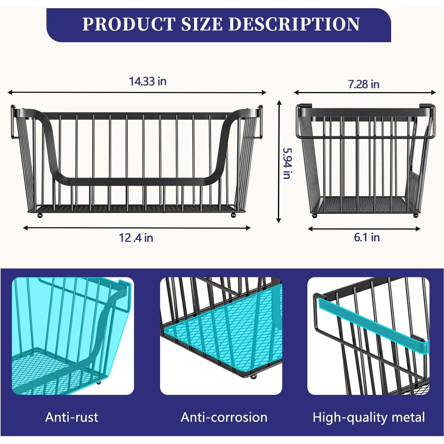 Cestas de Alambre Apilables ANJUBAN 4 Paquetes Negras