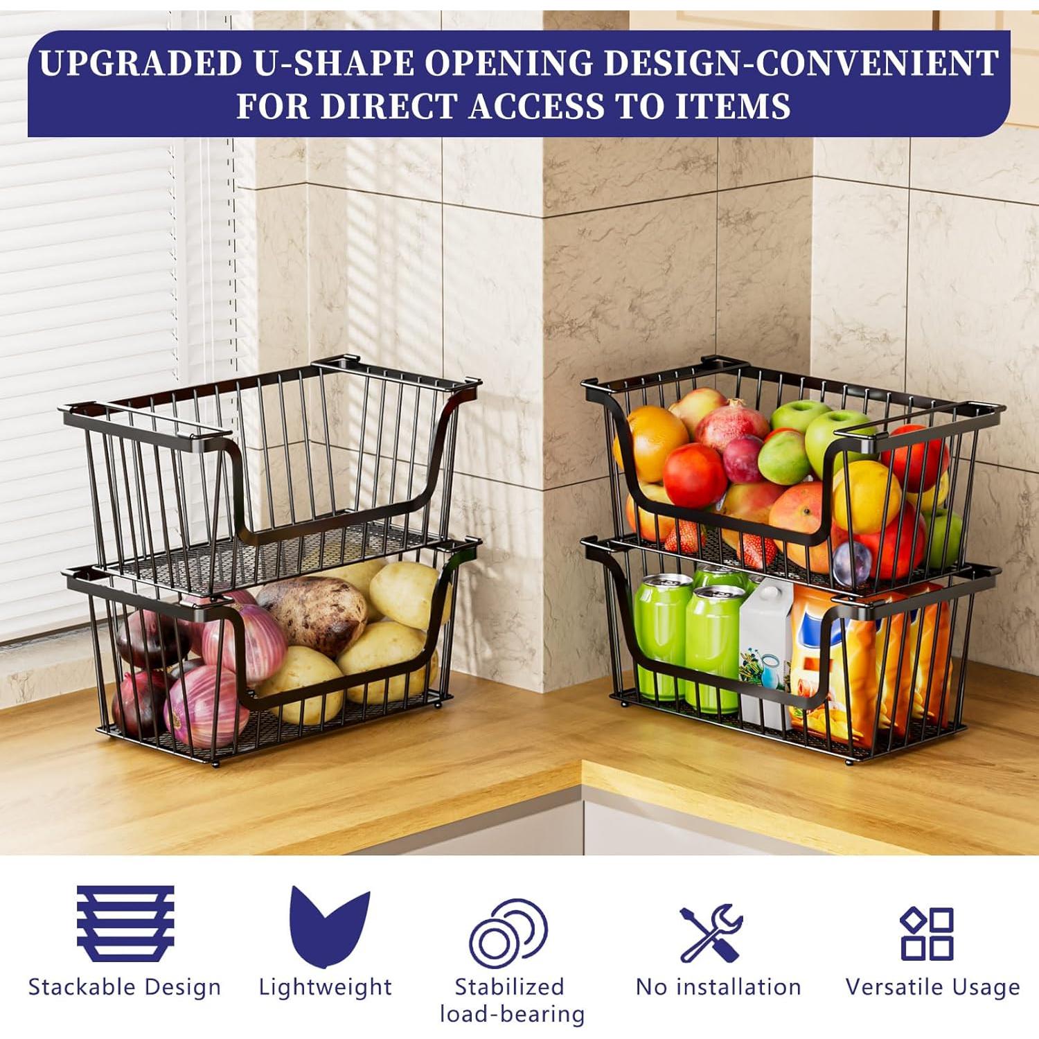 Cestas de Alambre Apilables ANJUBAN 4 Paquetes Negras