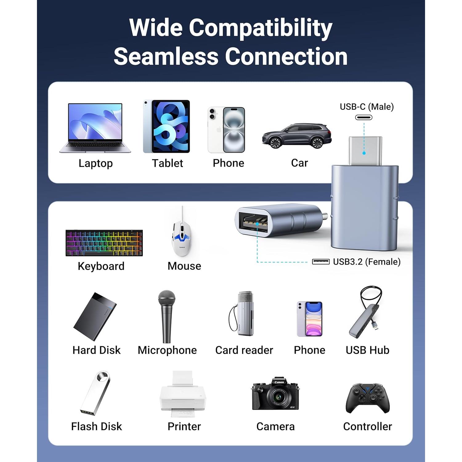 Adaptador USB C Macho a USB 3 Hembra Syntech Azul - Paquete de 2