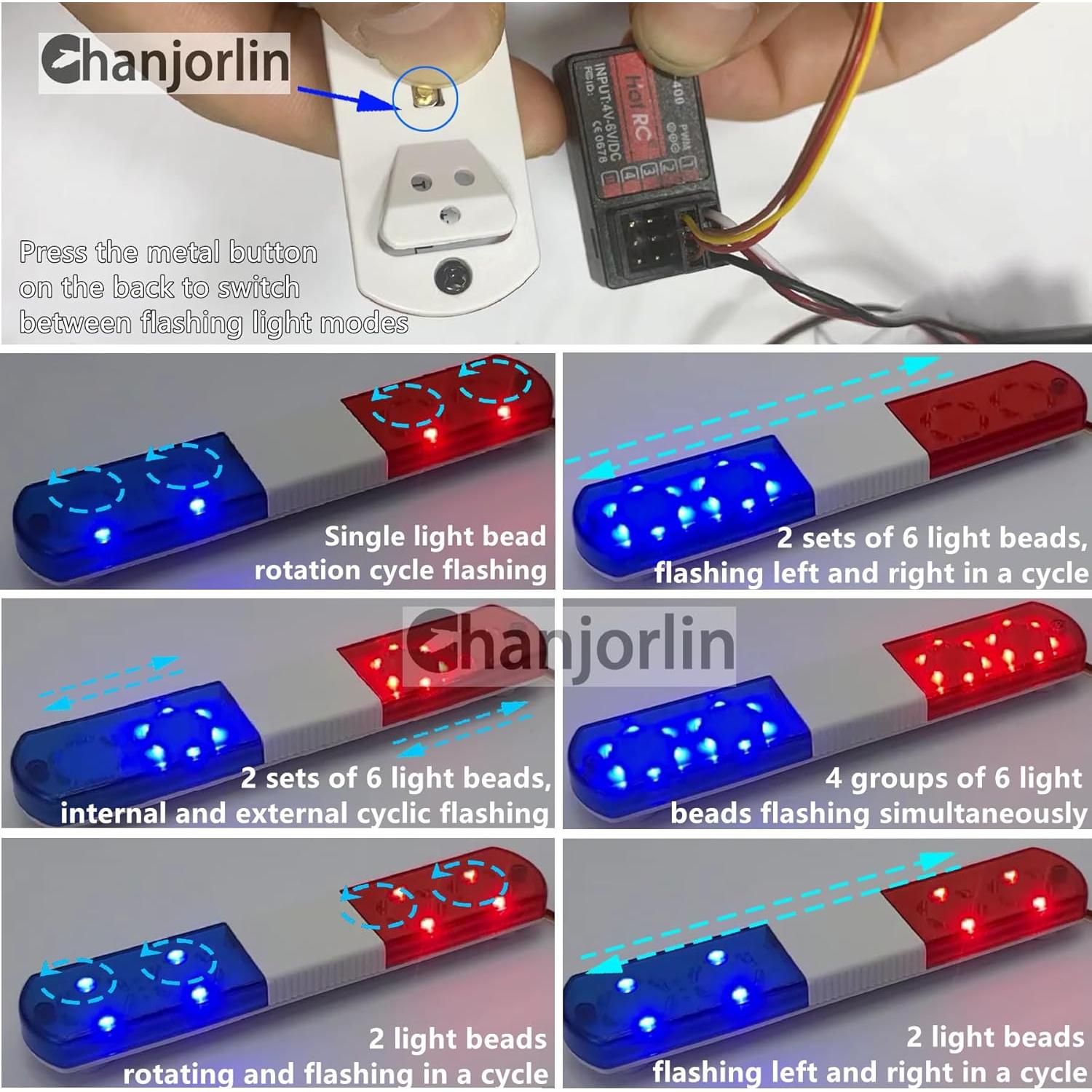 Luces LED de Policía RC 1/10 Chanjorlin 115mm 9 Modos Intermitentes