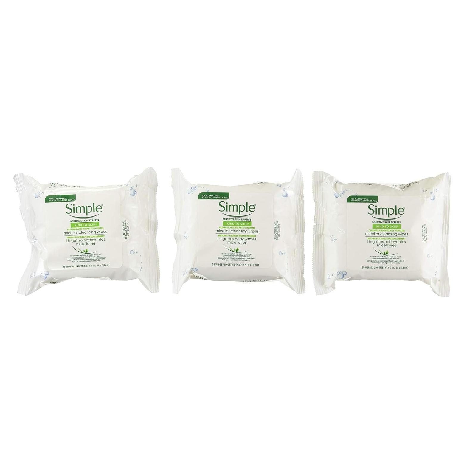 Toallitas Desmaquillantes Micelares Simple 25 Unidades x 3