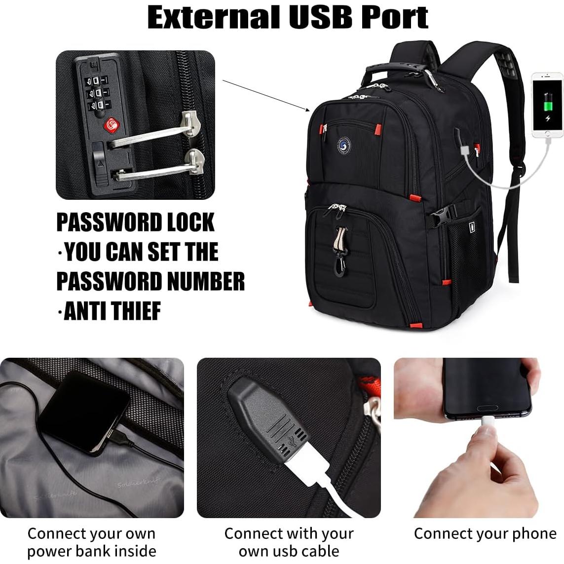 Mochila de Viaje 50L SHRRADOO con Carga USB y 20 Bolsillos