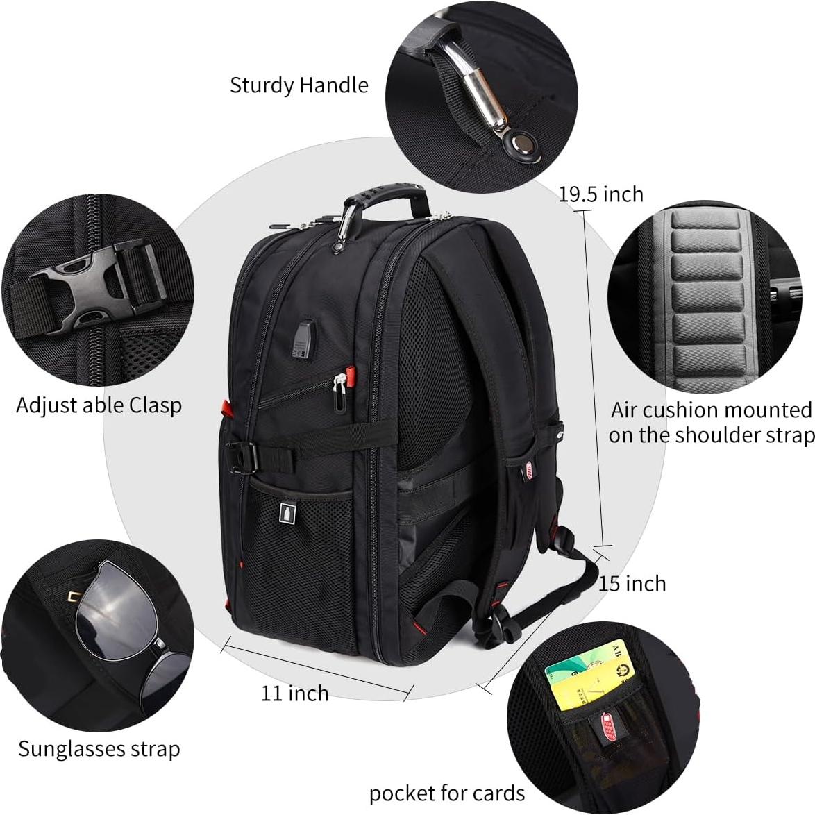 Mochila de Viaje 50L SHRRADOO con Carga USB y 20 Bolsillos