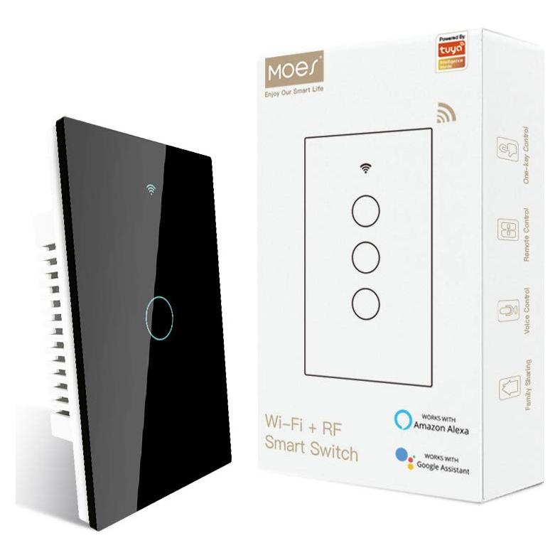 Interruptor Inteligente MOES WiFi 1 Gang Negro Sin Neutro