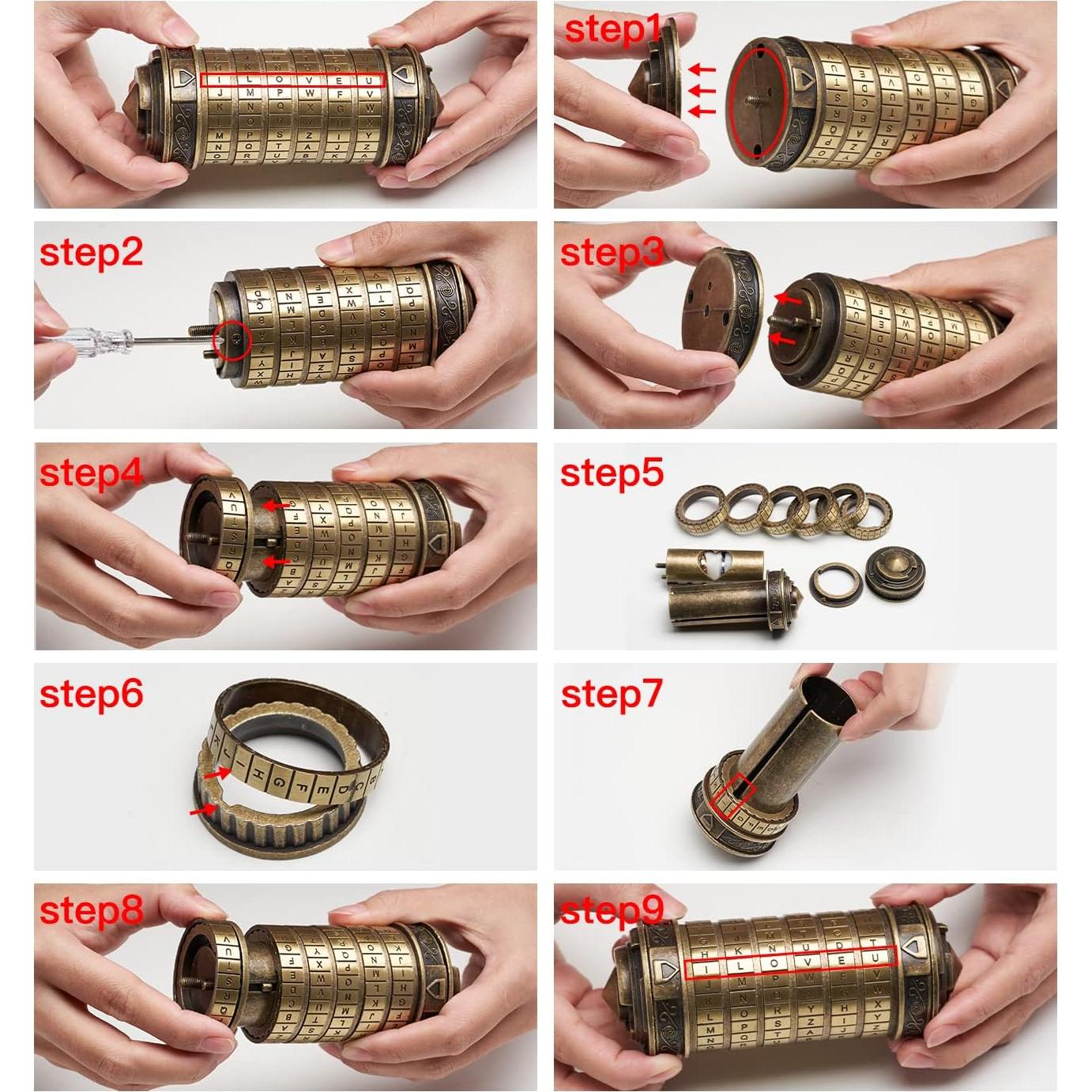 Caja rompecabezas Cryptex Da Vinci con compartimentos ocultos
