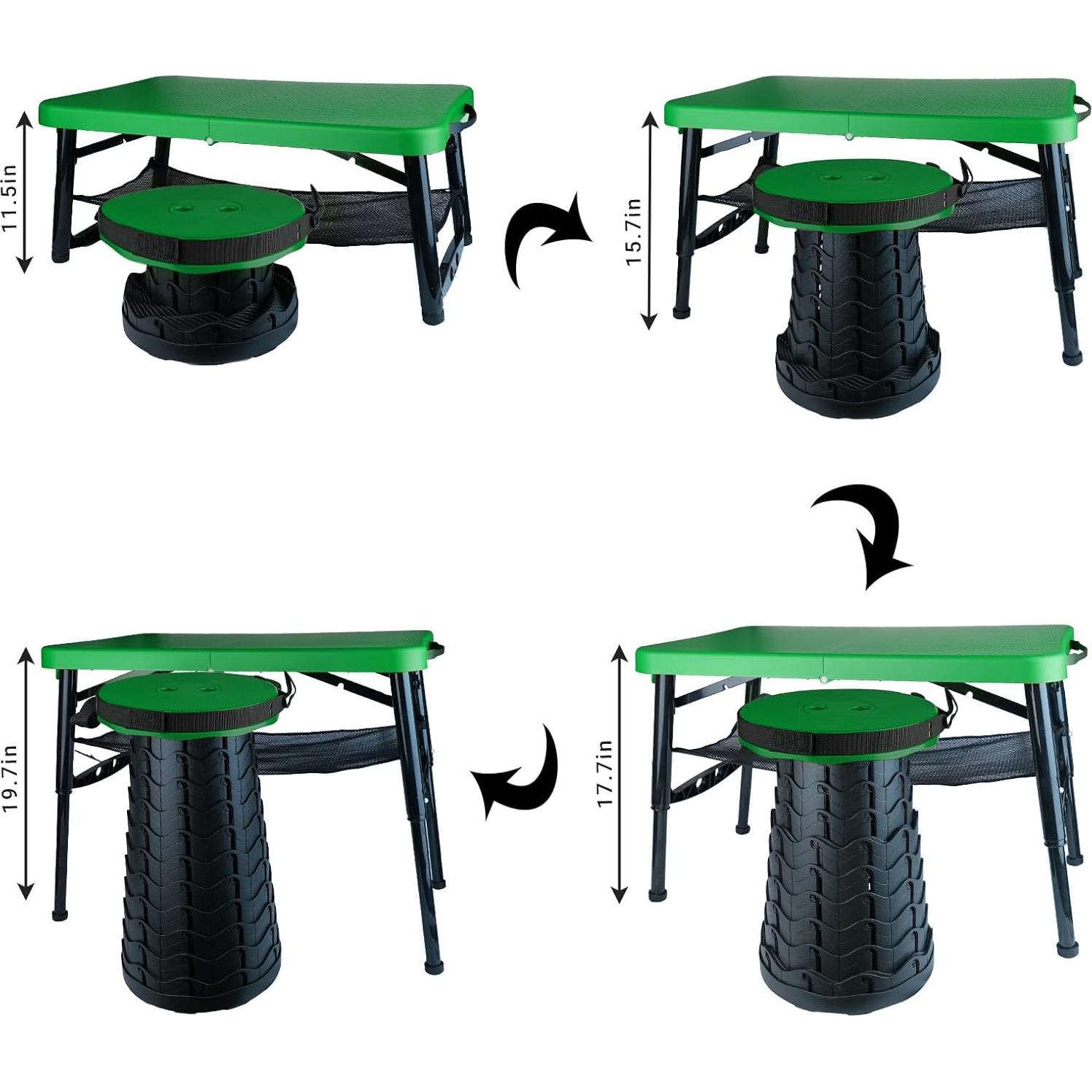 Mesa Plegable ZTMT Verde 4 Pies Altura Ajustable 2 en 1