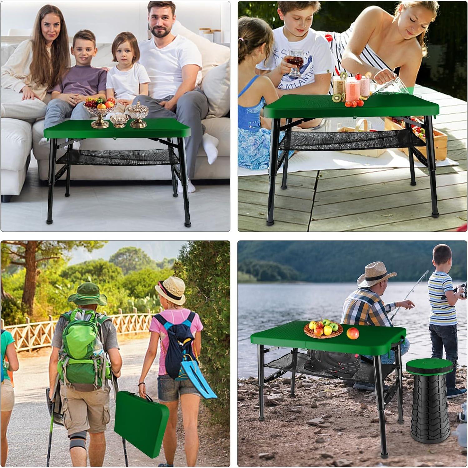 Mesa Plegable ZTMT Verde 4 Pies Altura Ajustable 2 en 1