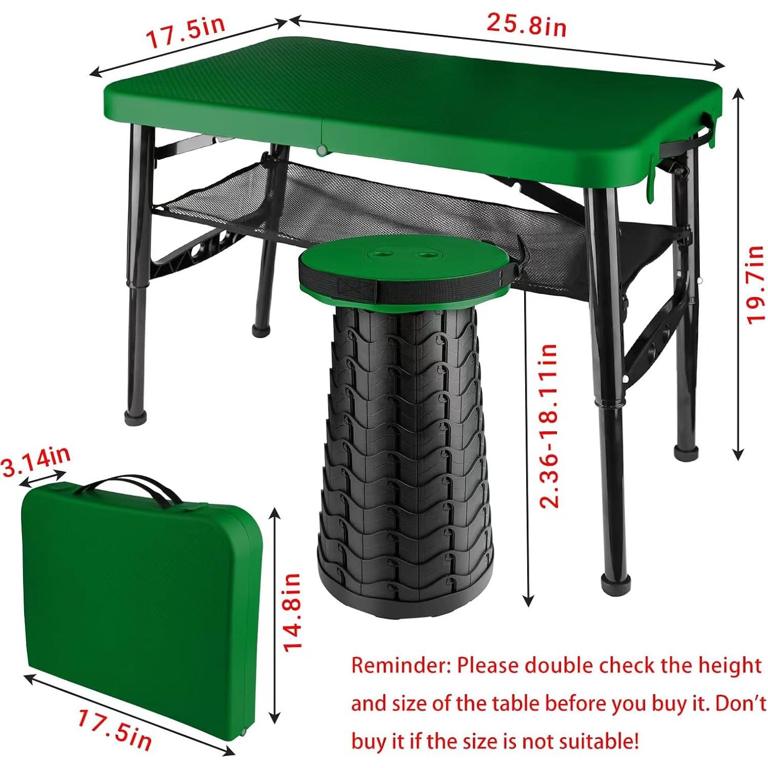 Mesa Plegable ZTMT Verde 4 Pies Altura Ajustable 2 en 1