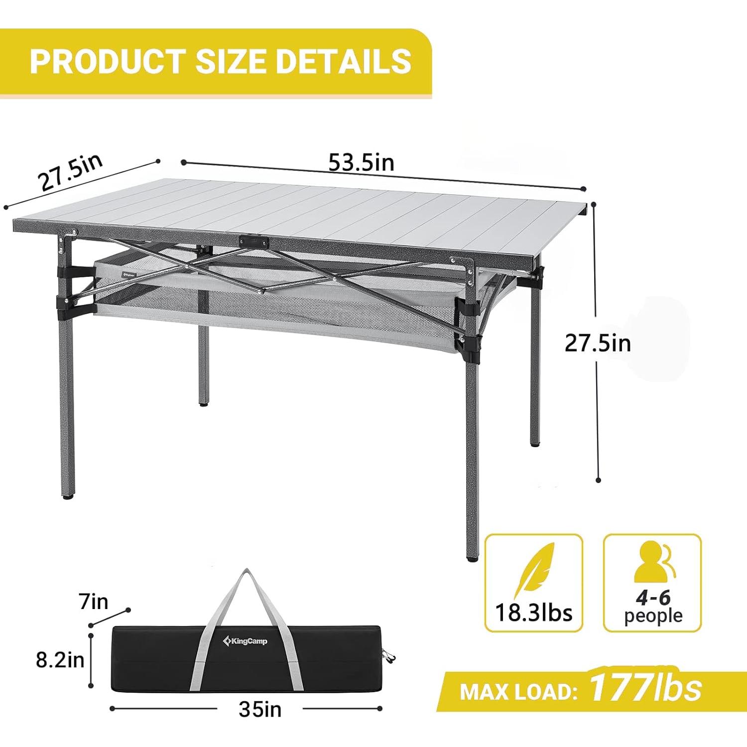 Mesa Plegable KingCamp Aluminio 4-6 Personas con Bolsa