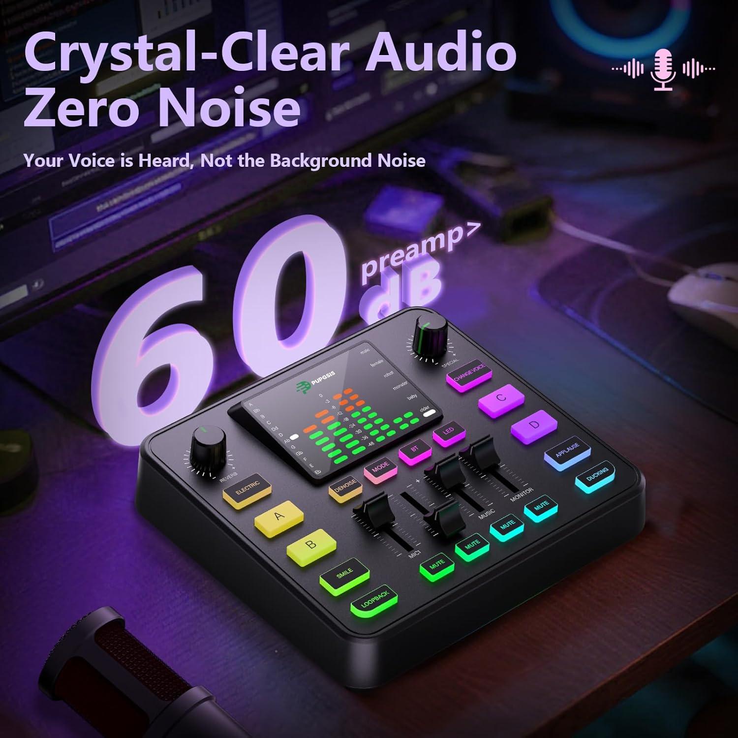 Mezclador de Audio Gaming Pupgsis T12S-B USB con Bluetooth