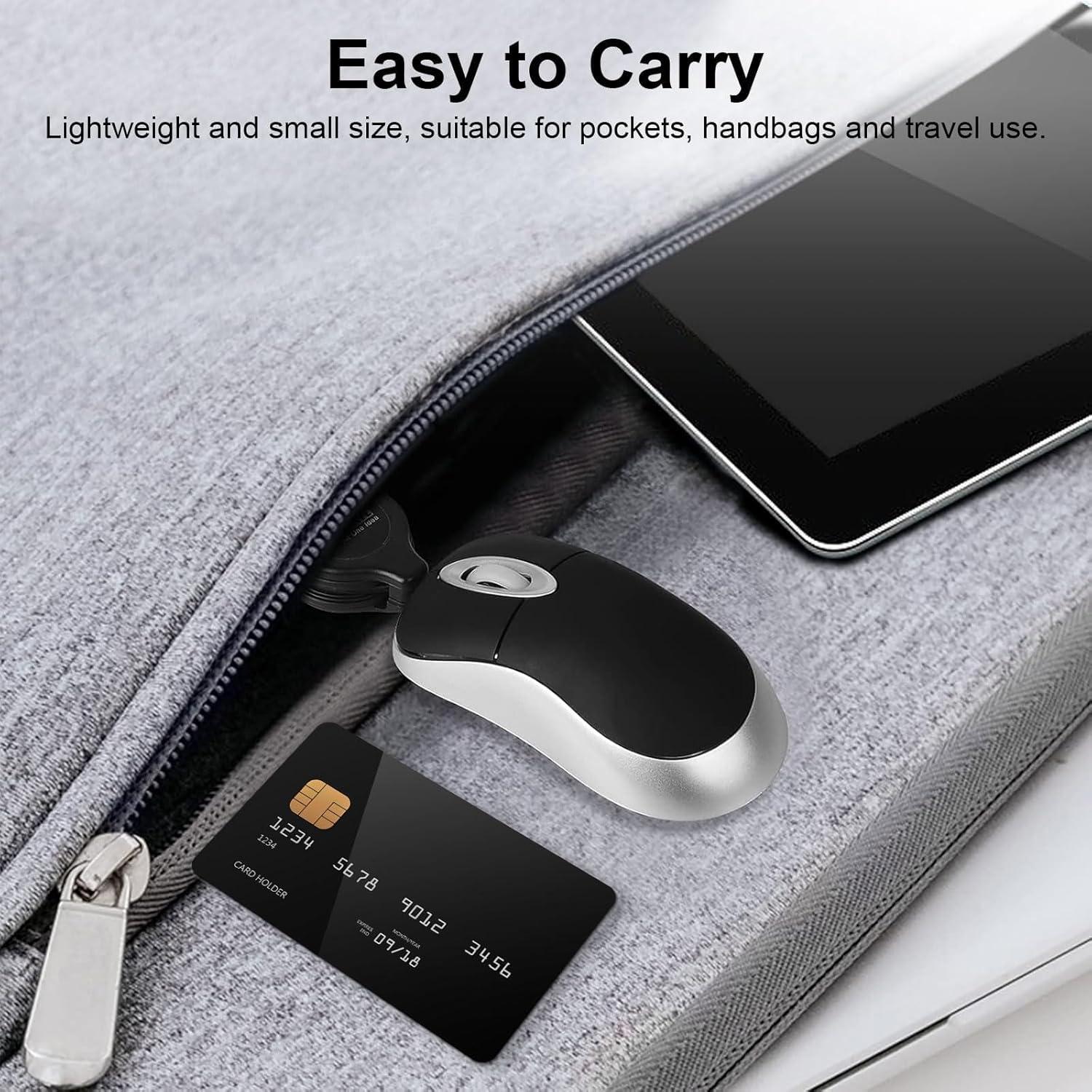 Mini Ratón USB-C EEEKit Óptico 1600 DPI Cable Retráctil Negro