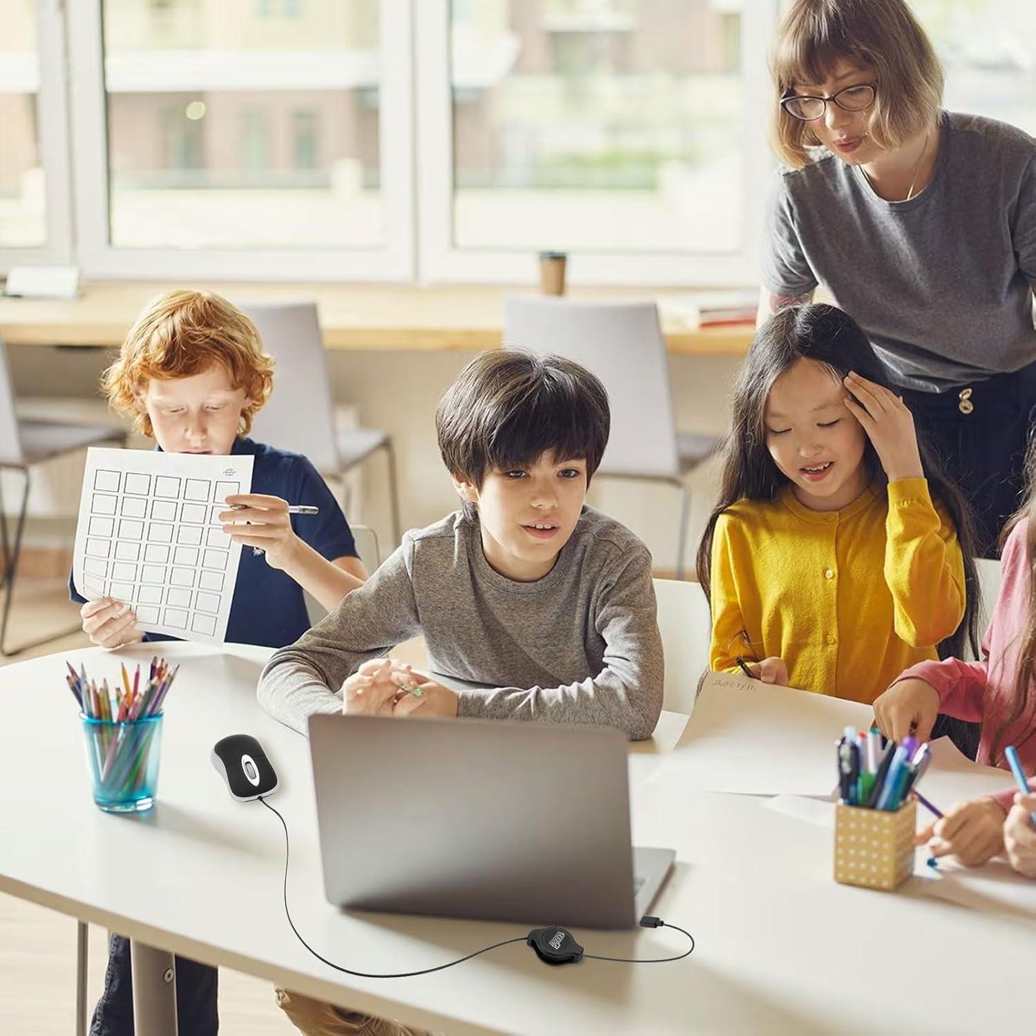 Mini Ratón USB-C EEEKit Óptico 1600 DPI Cable Retráctil Negro