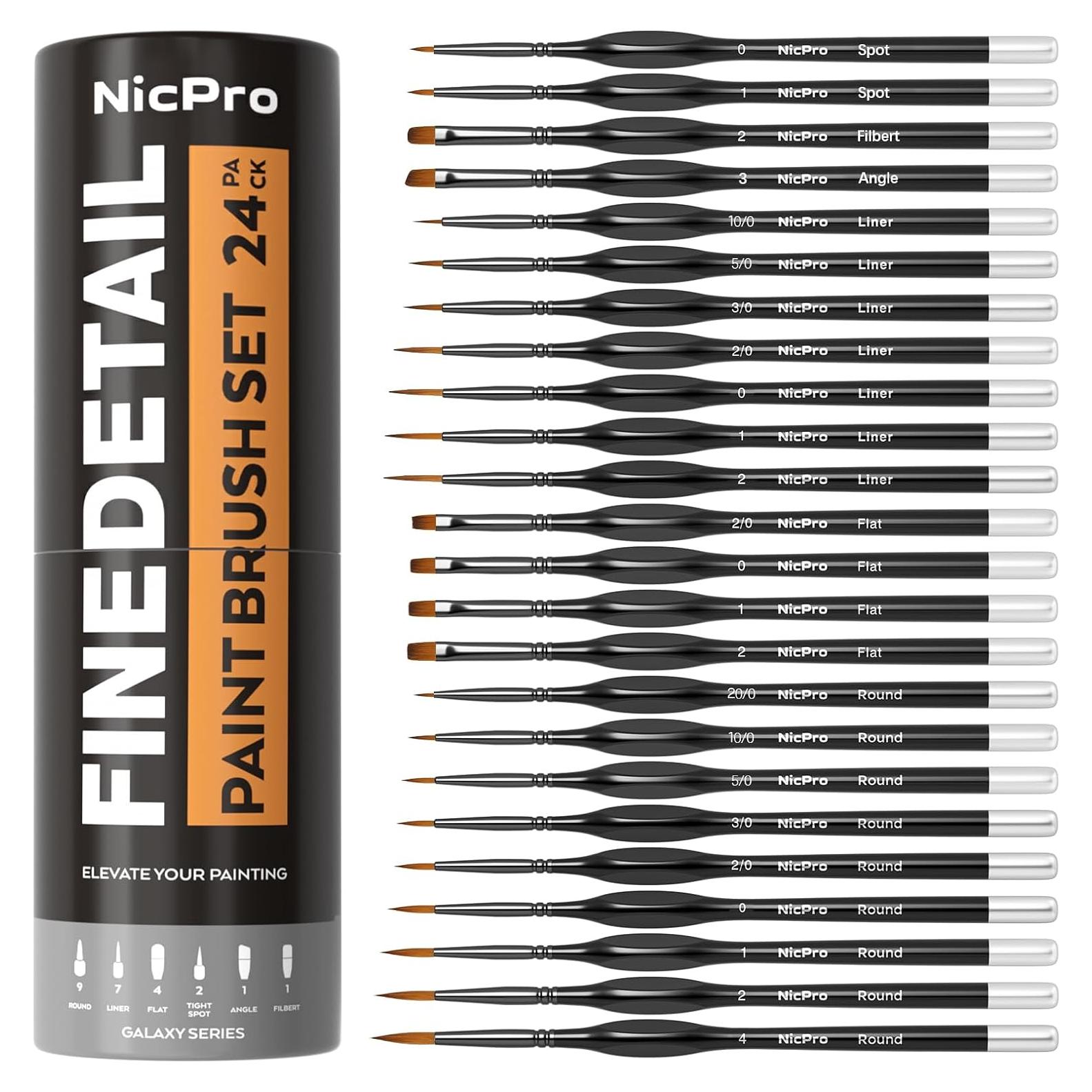 Juego de Pinceles de Detalle Nicpro 24 PCS para Acrílico y Acuarela