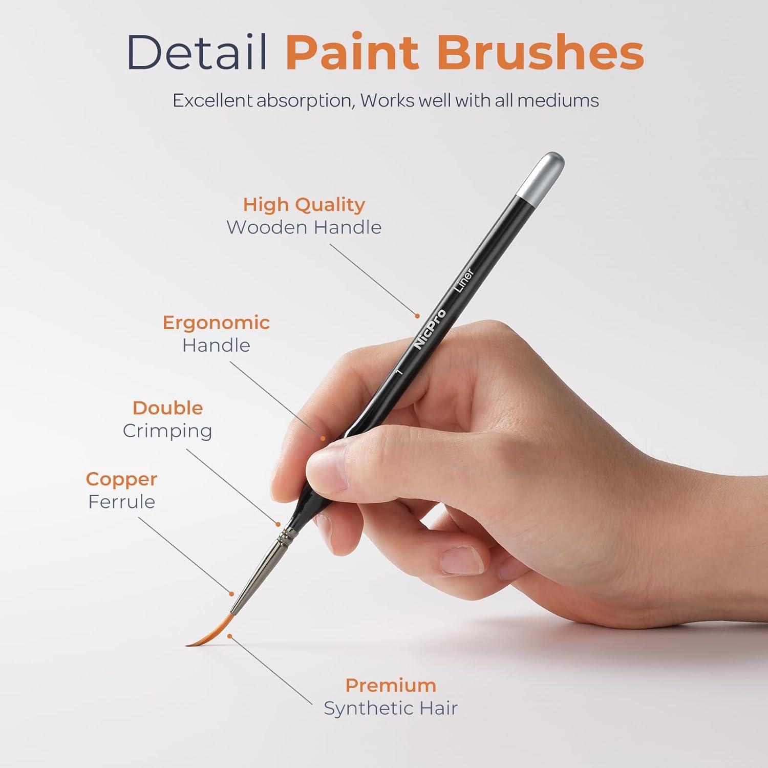 Juego de Pinceles de Detalle Nicpro 24 PCS para Acrílico y Acuarela