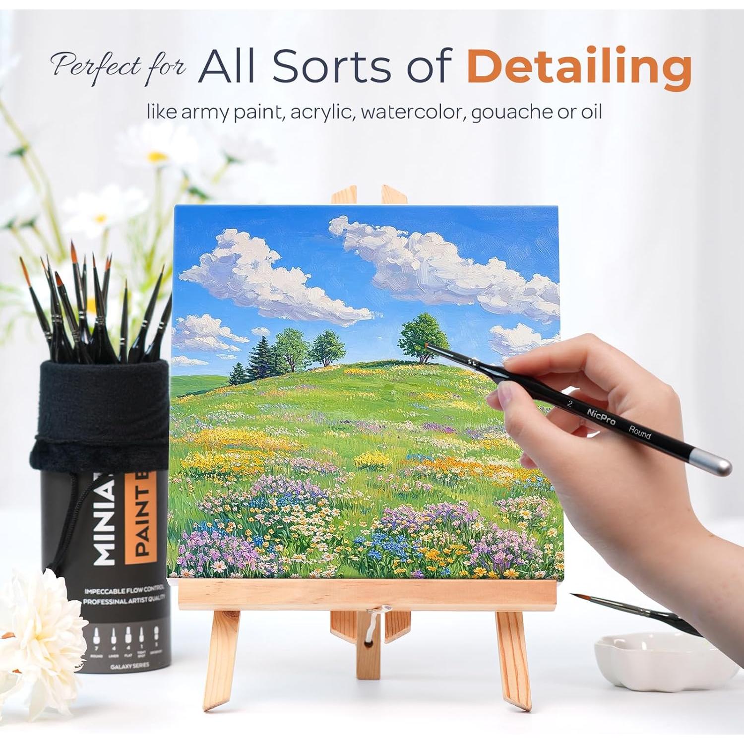 Juego de Pinceles de Detalle Nicpro 24 PCS para Acrílico y Acuarela