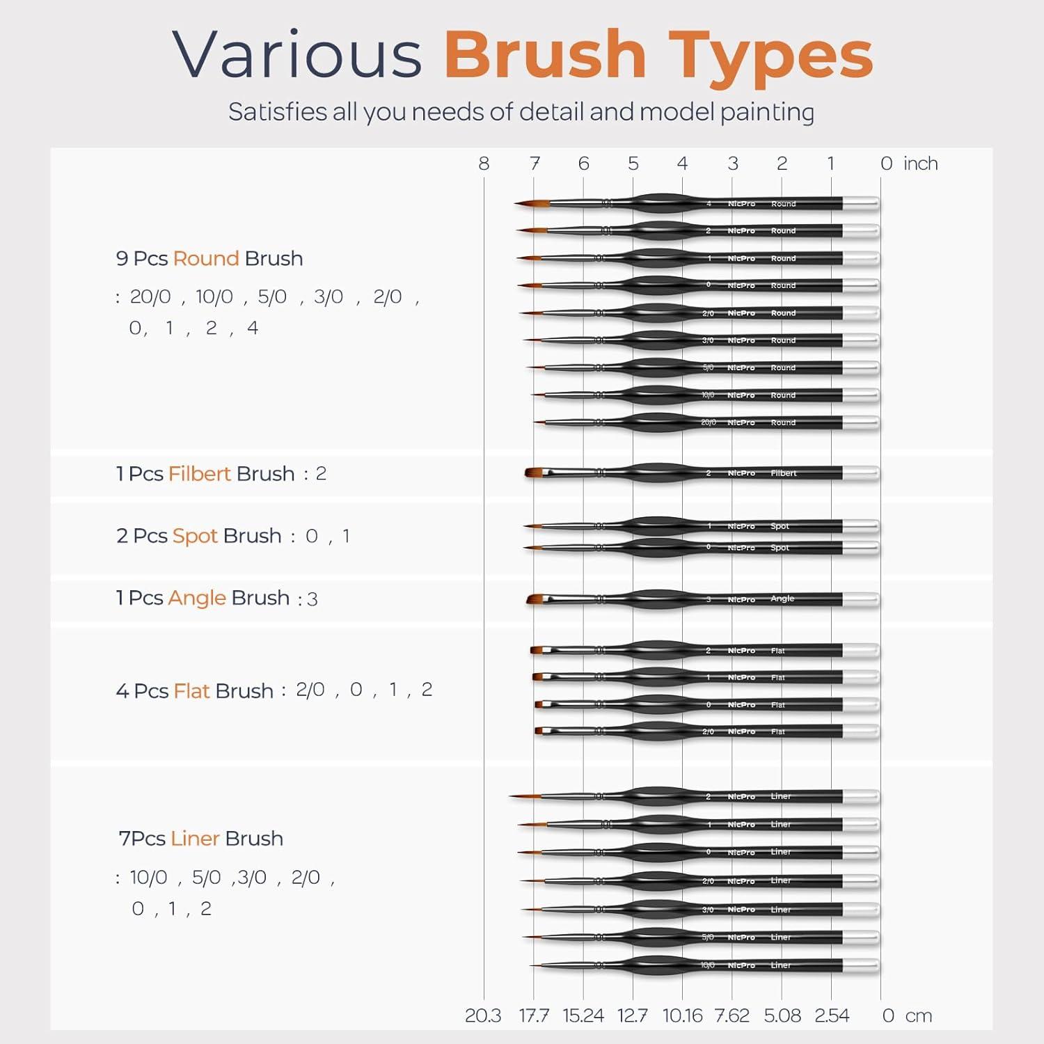 Juego de Pinceles de Detalle Nicpro 24 PCS para Acrílico y Acuarela