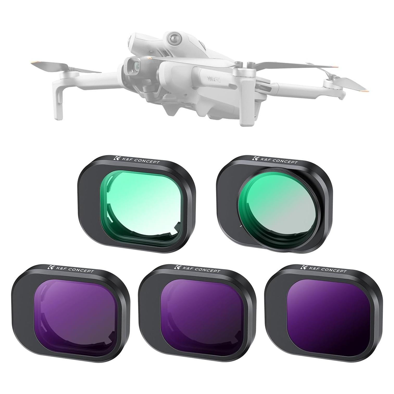 Set de Filtros K&F Concept para DJI Mini 4 Pro - 5 Piezas ND16 ND64 ND256 CPL UV