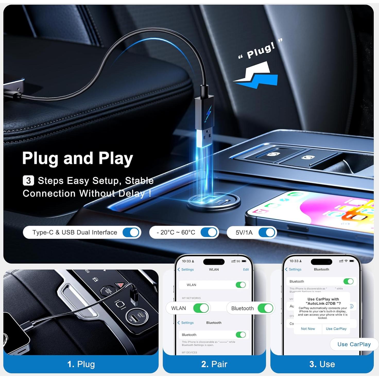 Adaptador Inalámbrico CarPlay FAIMEE T11 4GB RAM 32GB ROM