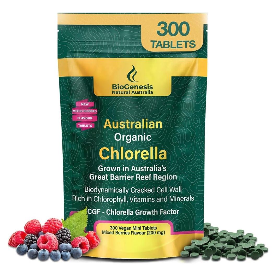 Tabletas de Chlorella Orgánica BioGenesis 300 Mini Veganas