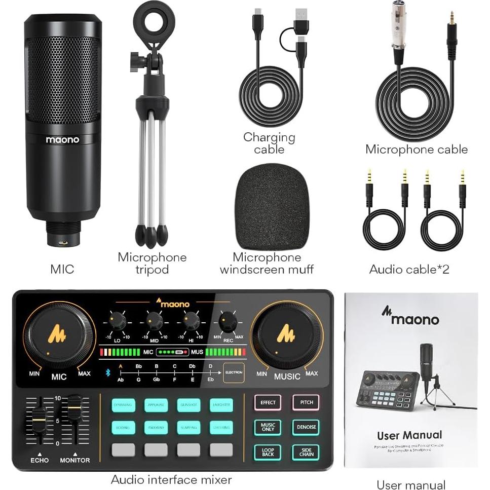 MAONO Mezclador de Audio para Podcast AU-AM200-S1 Todo en Uno