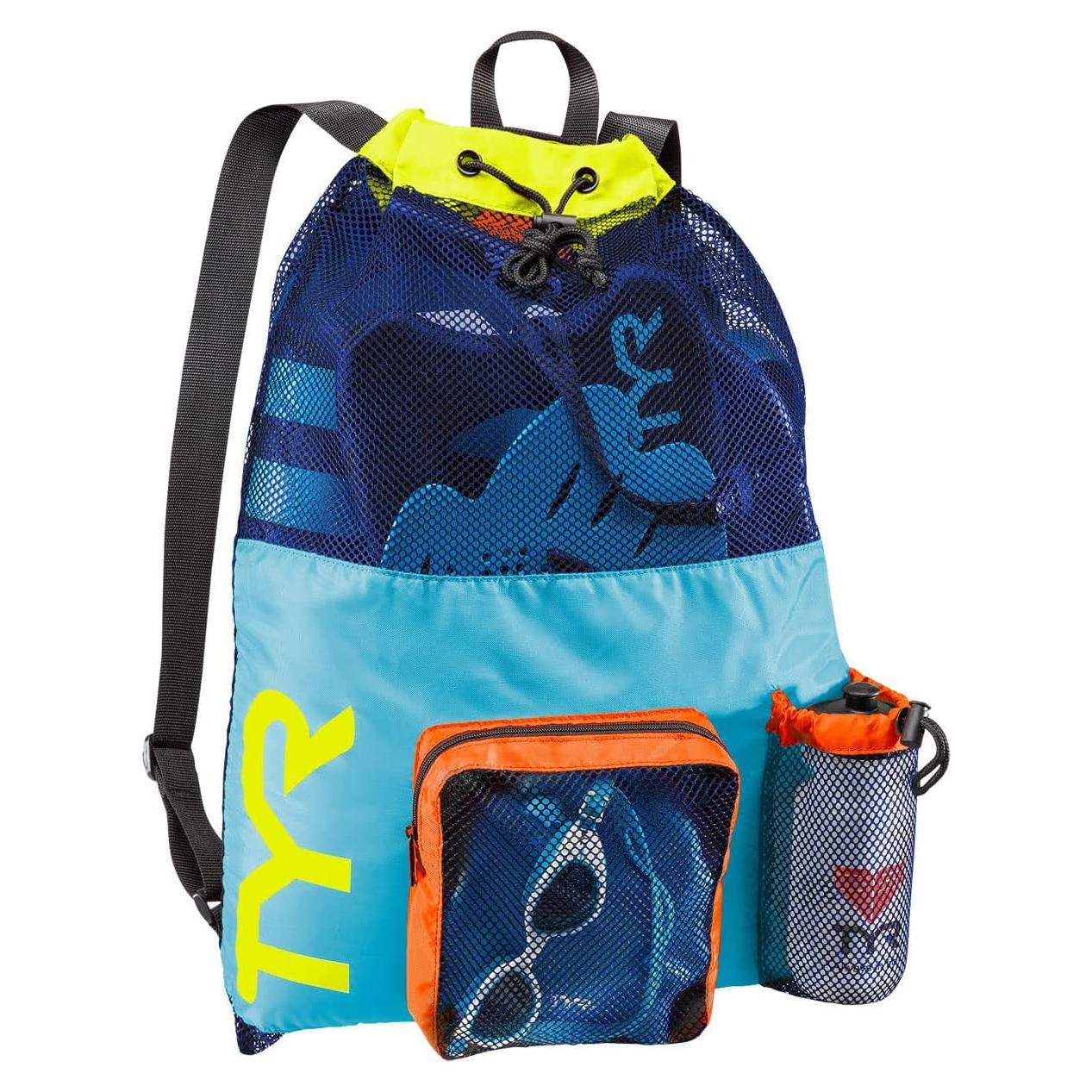 Mochila TYR Big Mesh Mummy 40L Azul/Amarillo para natación