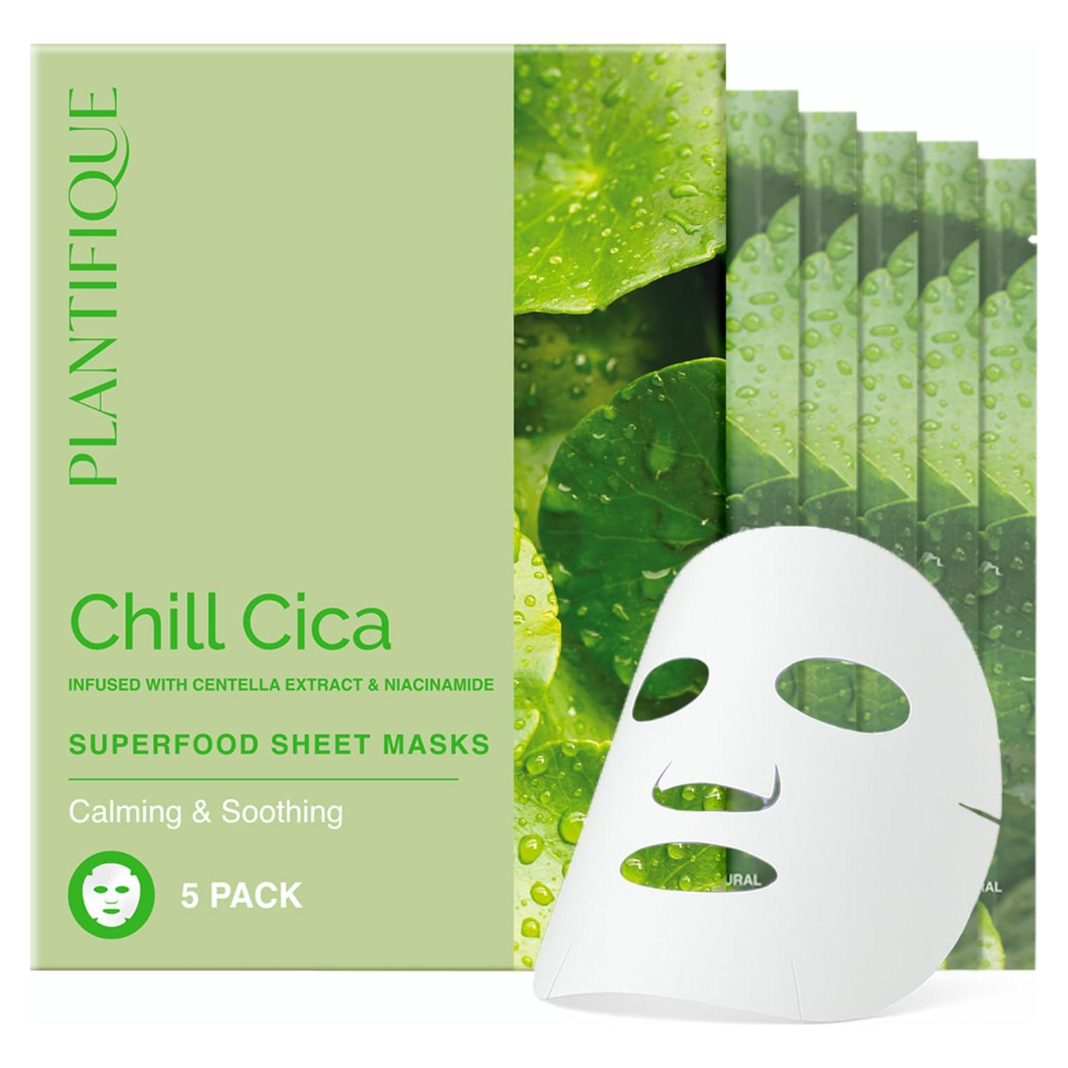 Mascarilla Facial de Tela Plantifique Chill Cica 5 Unidades - Calmante con Centella y Niacinamida