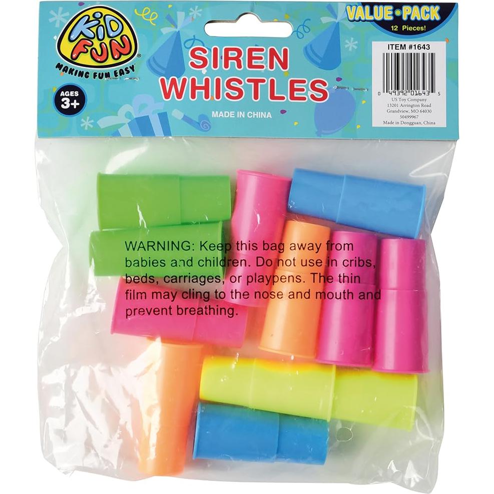 Silbatos de Sirena Neón U.S. Toy - 12 Piezas