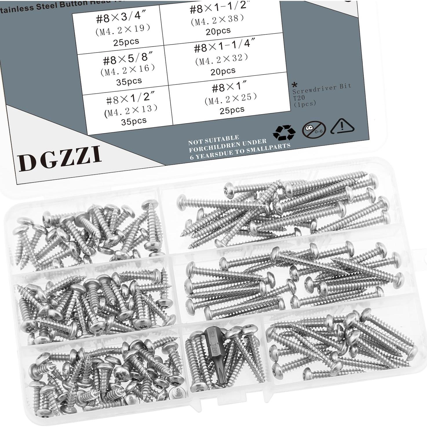 Tornillos de Seguridad DGZZI 160 Piezas Acero Inoxidable #8