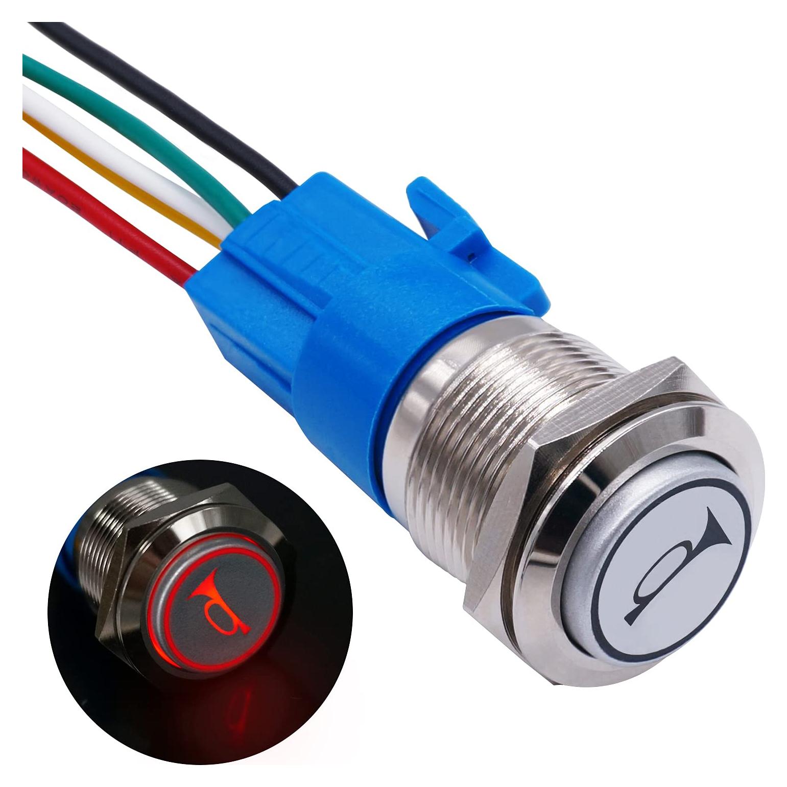 Interruptor de Botón de Cuerno 12V TWTADE 19mm LED Rojo