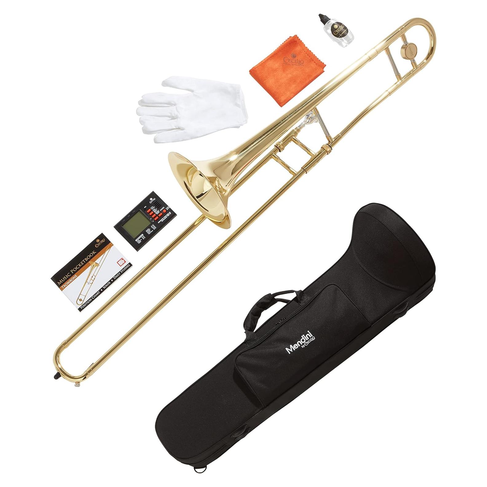 Trombón Tenor Mendini por Cecilio Ba Flat Oro con Estuche