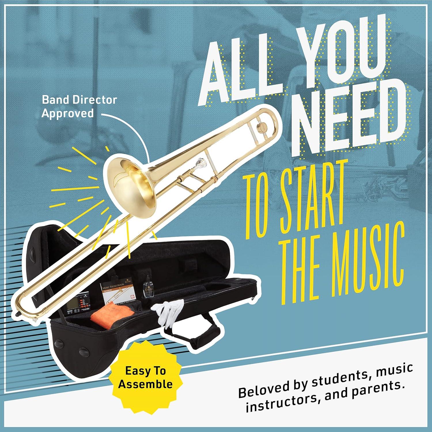 Trombón Tenor Mendini por Cecilio Ba Flat Oro con Estuche