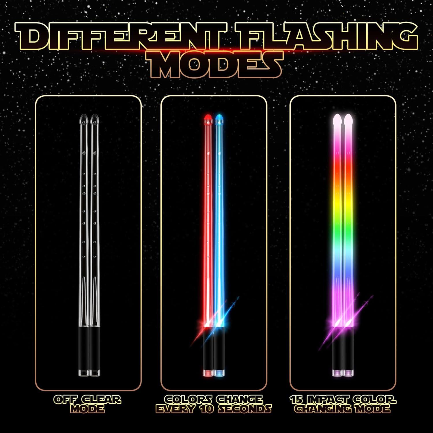 Palos de Tambor LED Recargables Lightsaber 42 cm - 15 Modos