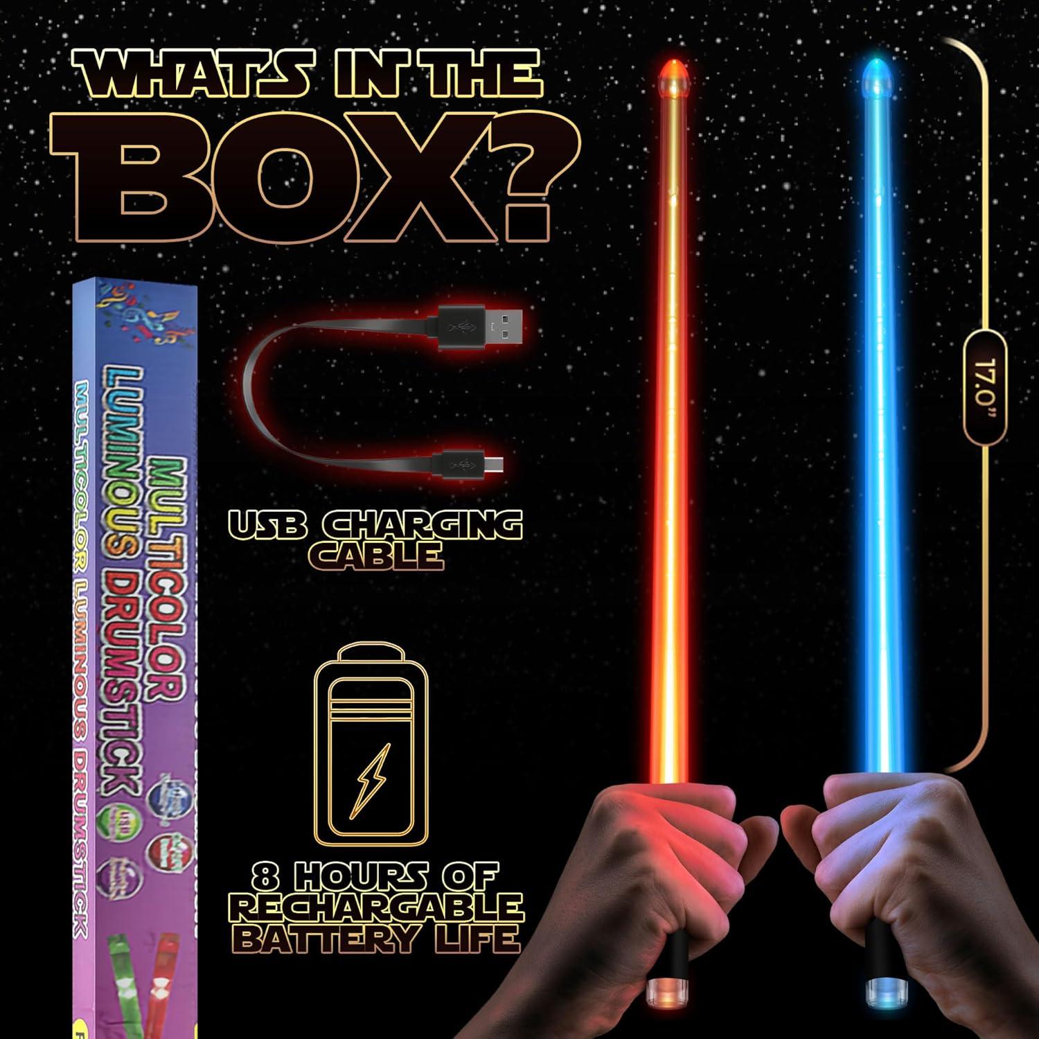 Palos de Tambor LED Recargables Lightsaber 42 cm - 15 Modos