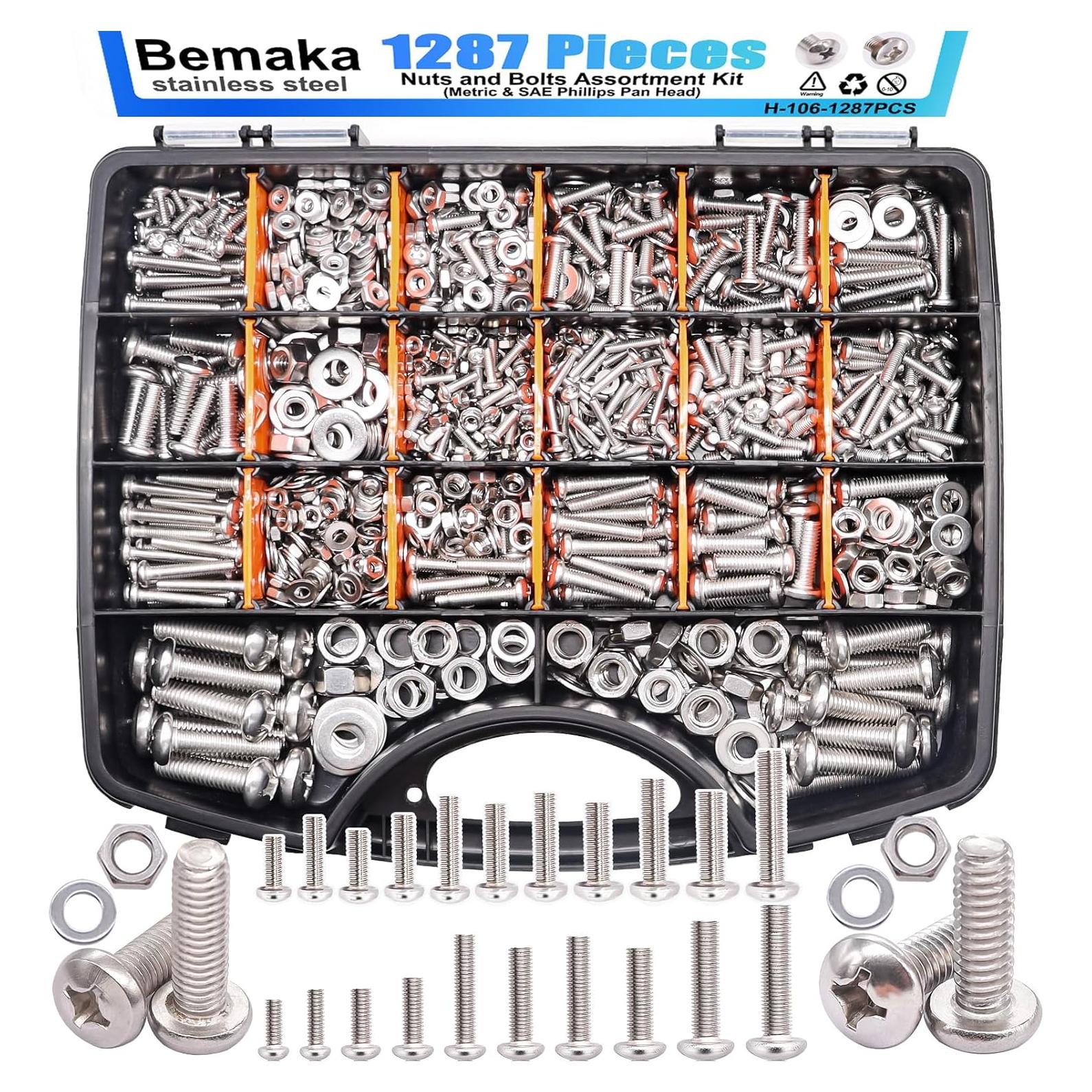 Kit de 1287 Tuercas y Tornillos Bemaka Acero Inoxidable