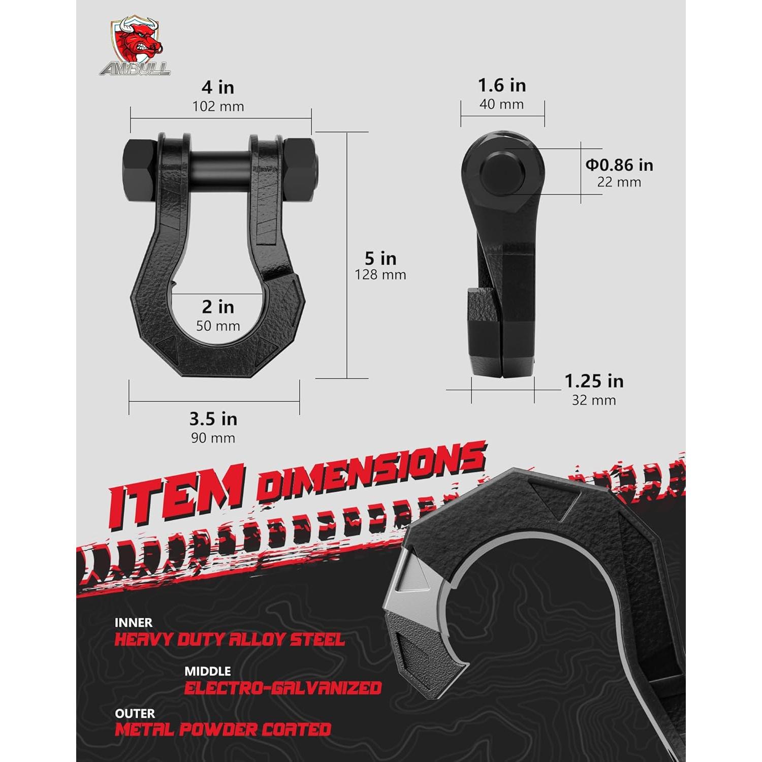 Grilletes D AMBULL 3/4" con Pasador 7/8" 18,144 kg Negro