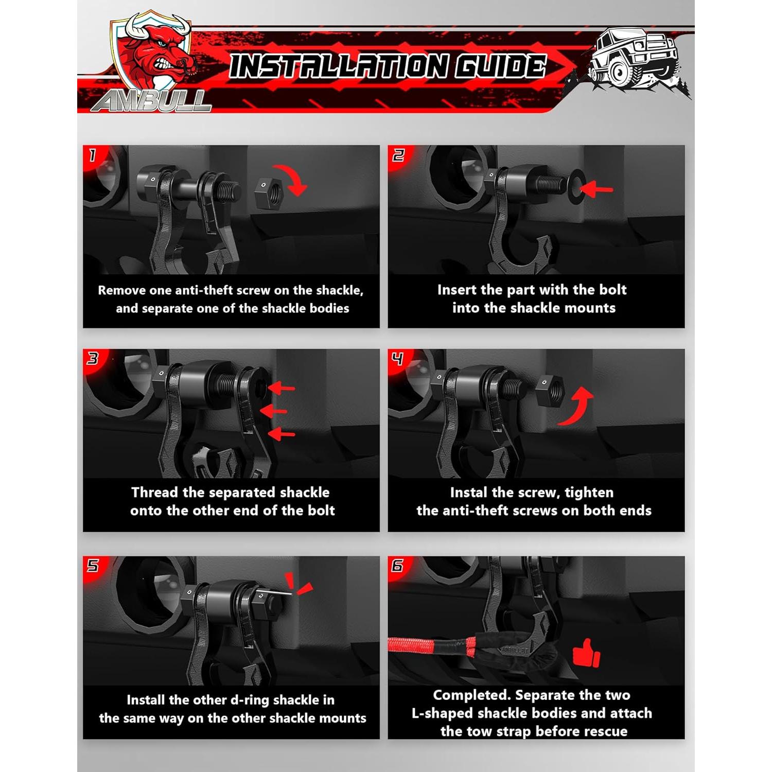 Grilletes D AMBULL 3/4" con Pasador 7/8" 18,144 kg Negro