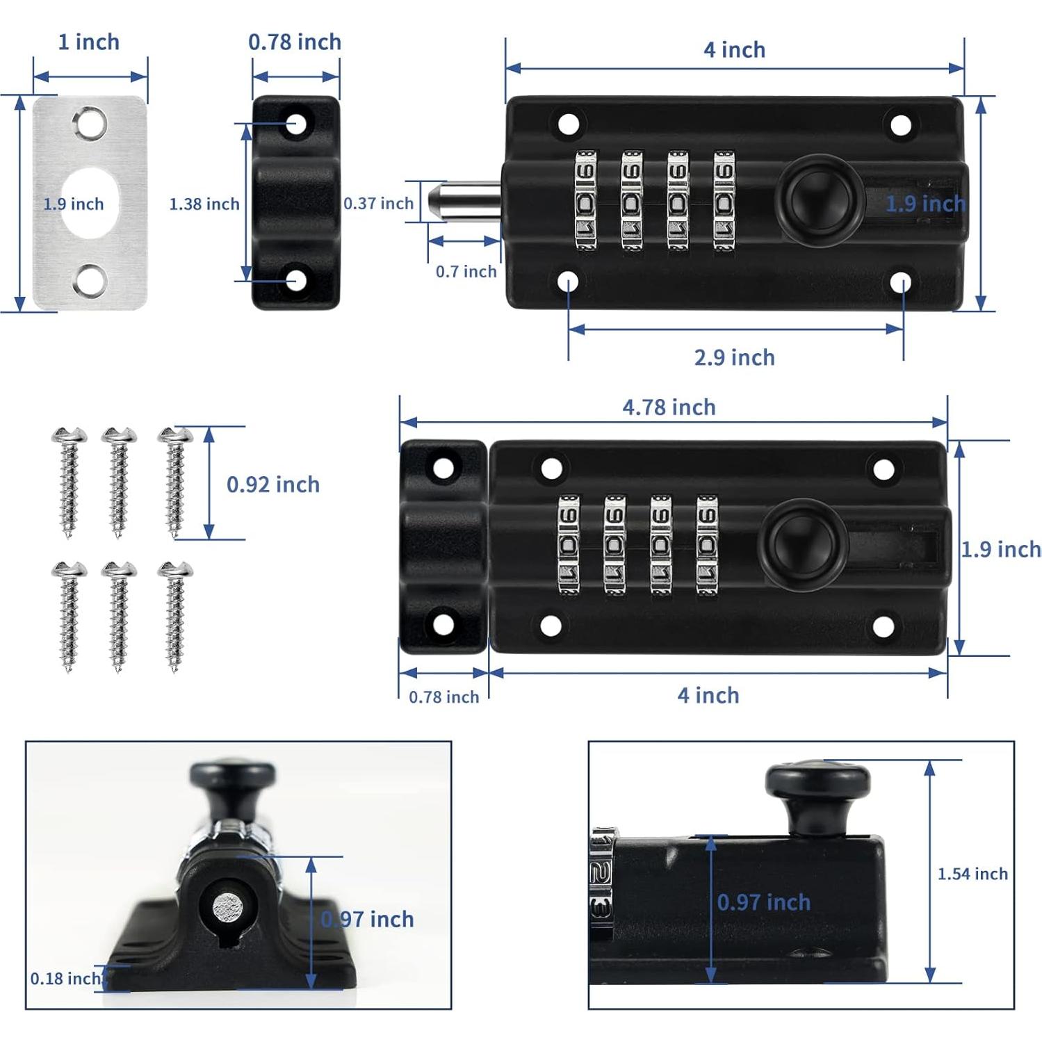 Perno de bloqueo combinado Dluno 2 paquetes 12.19 cm Negro