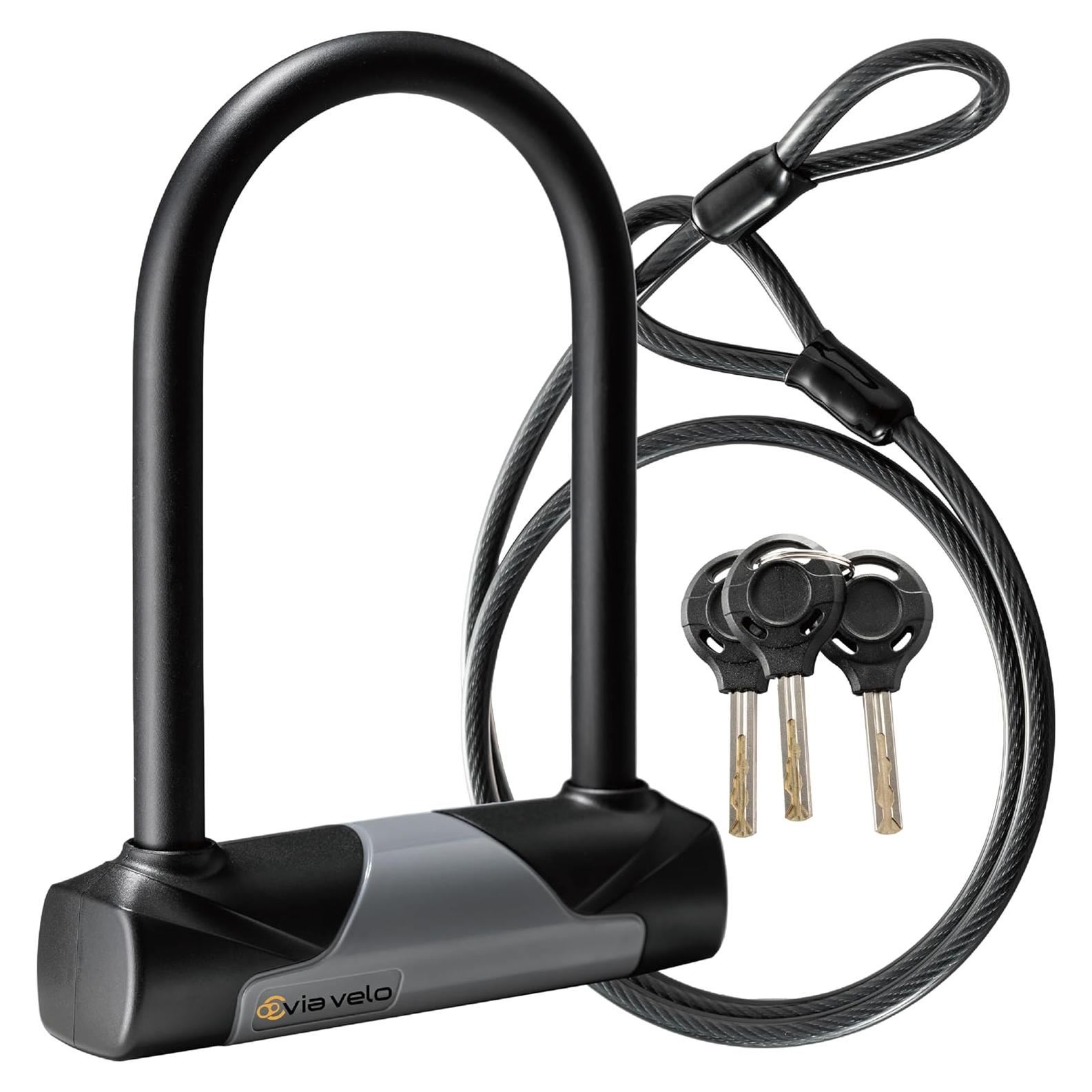 Candado U Via Velo con Cable de 1.22m y 3 Llaves - Alta Resistencia