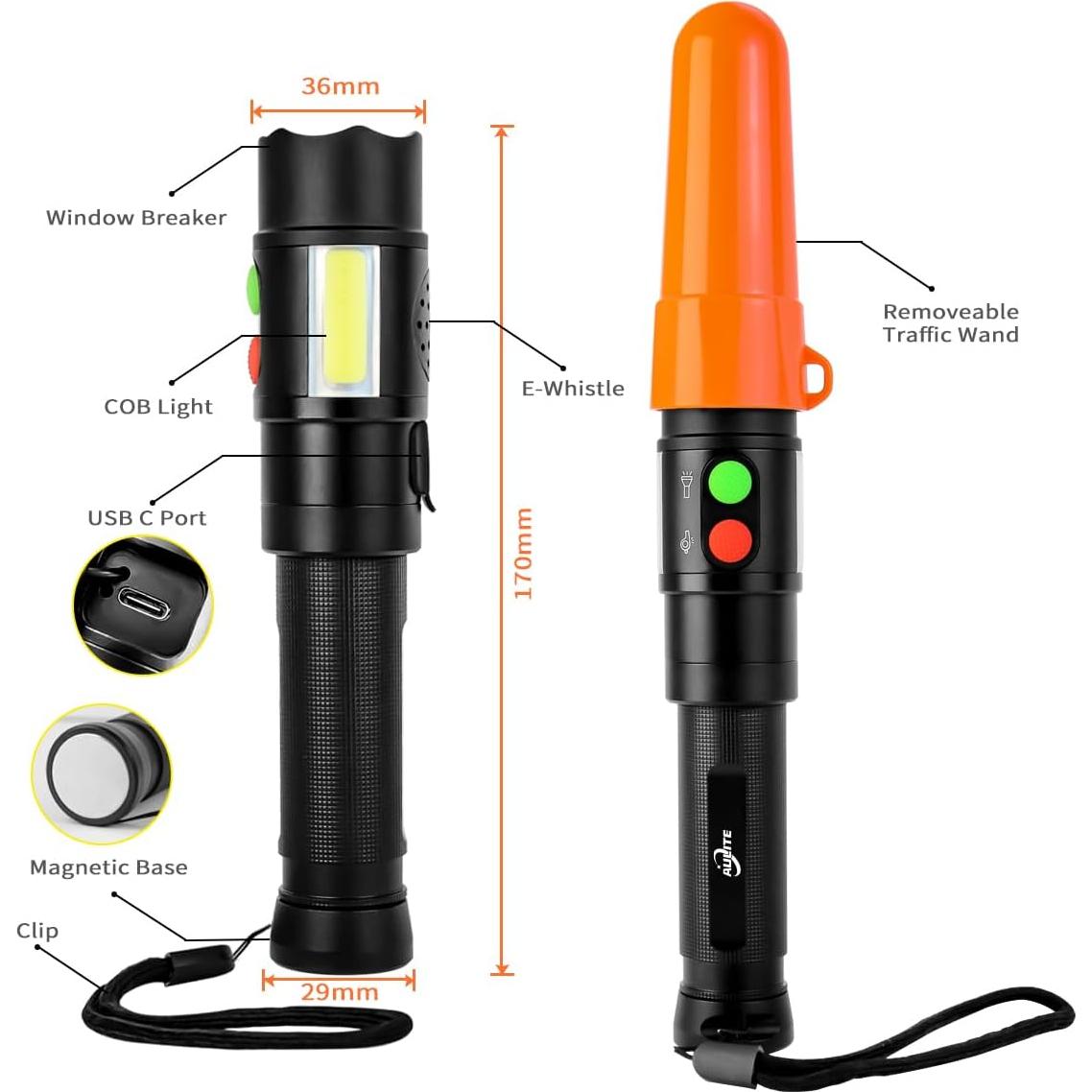 Linterna de Silbato Electrónico AULITE AML-2002 Recargable USB C
