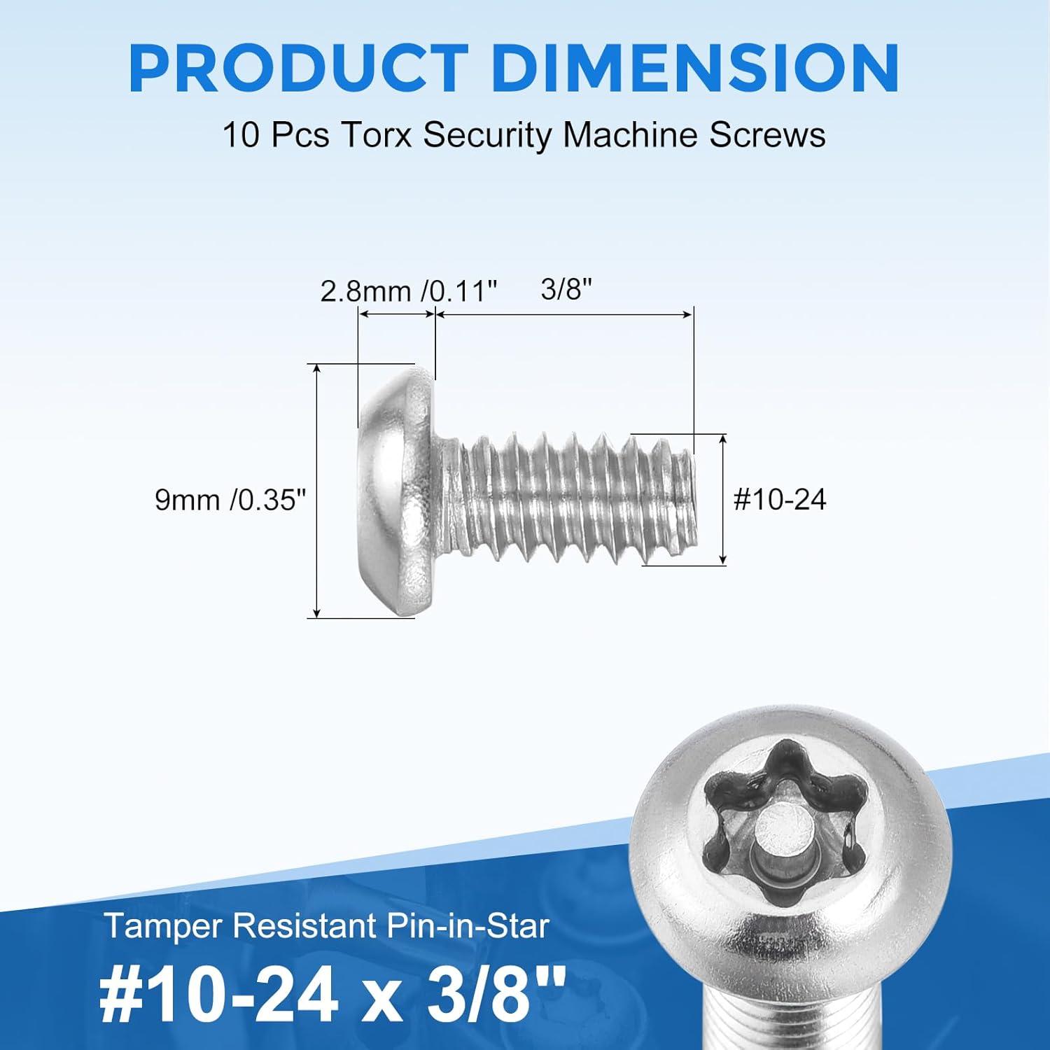 Tornillos de Seguridad Torx uxcell #10-24 x 9mm Acero Inoxidable