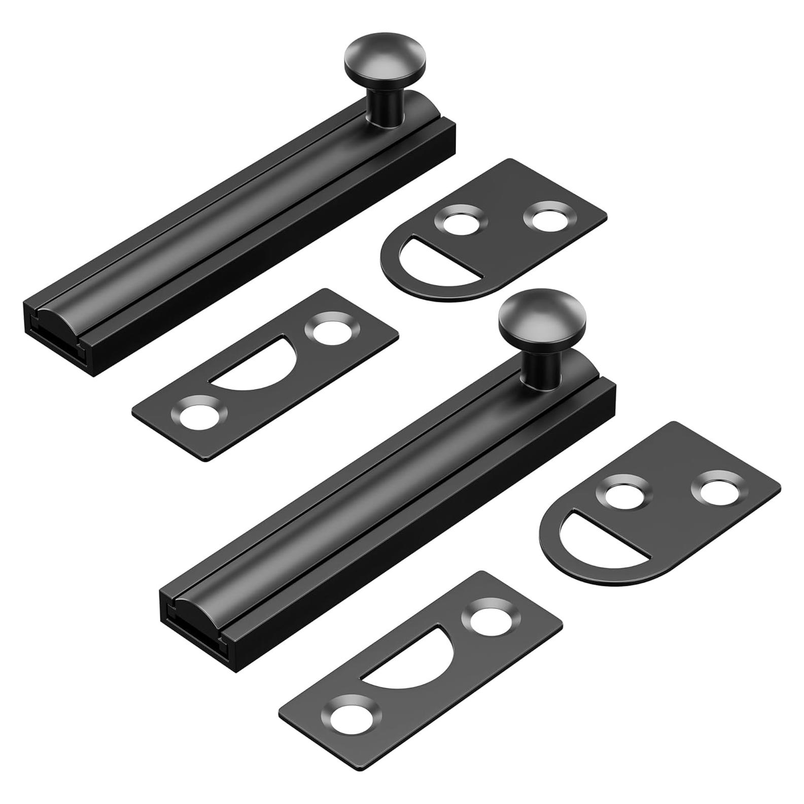 Cerradura de Tornillo Deslizante de Latón Sólido 8 cm Negra - 2 Pzas