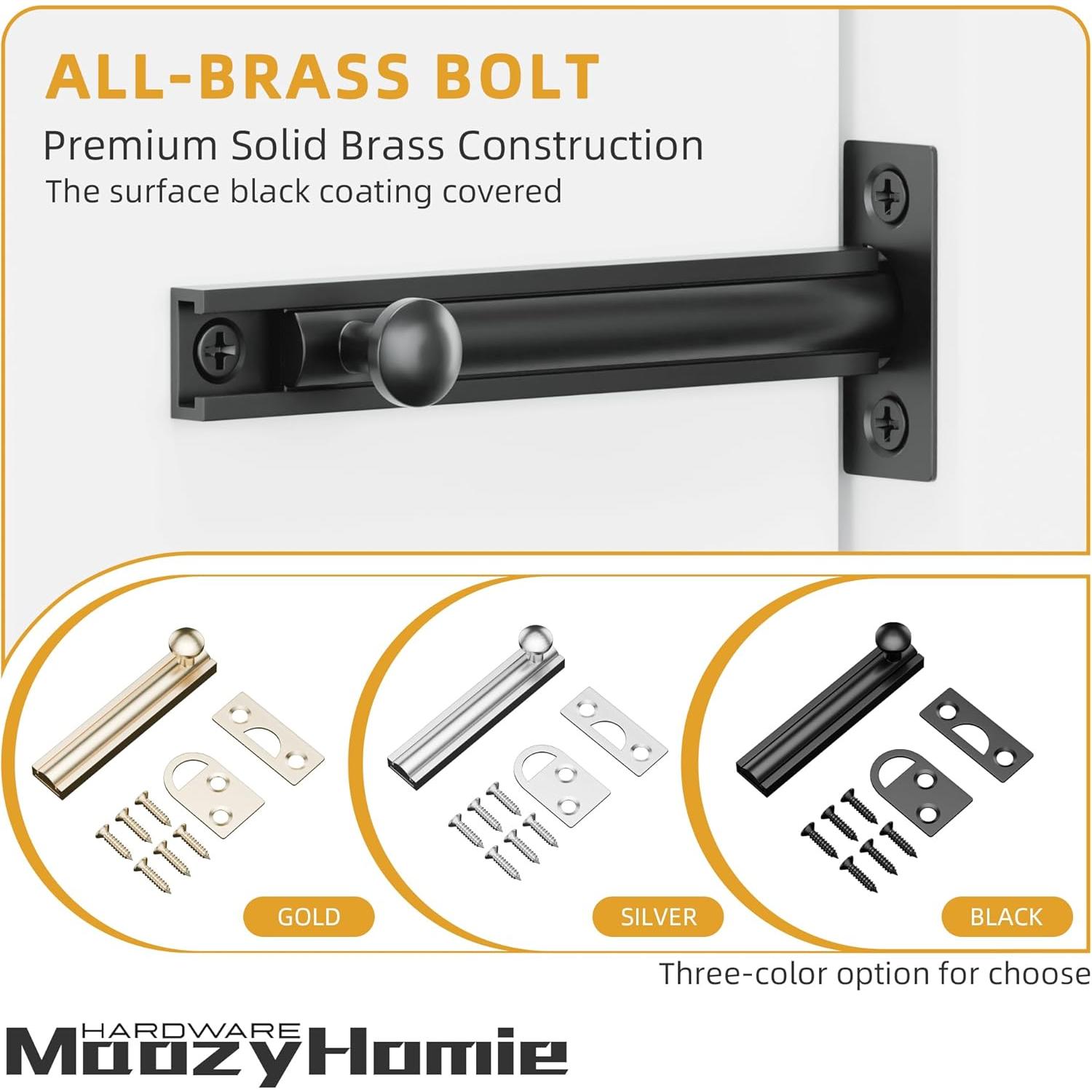 Cerradura de Tornillo Deslizante de Latón Sólido 8 cm Negra - 2 Pzas